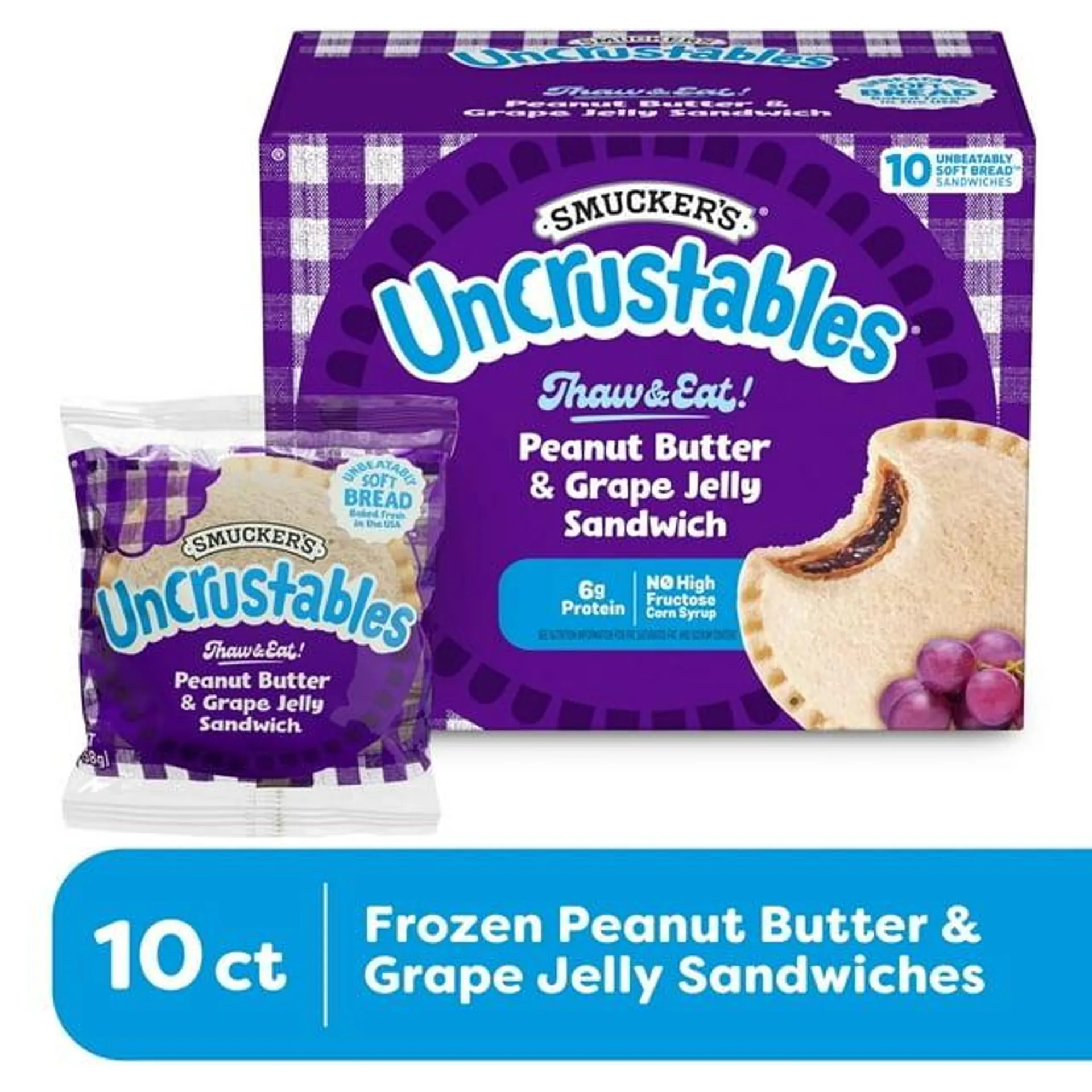 Smucker's Uncrustables Peanut Butter & Grape Jelly Sandwiches, 2 oz, 10 count (Frozen)