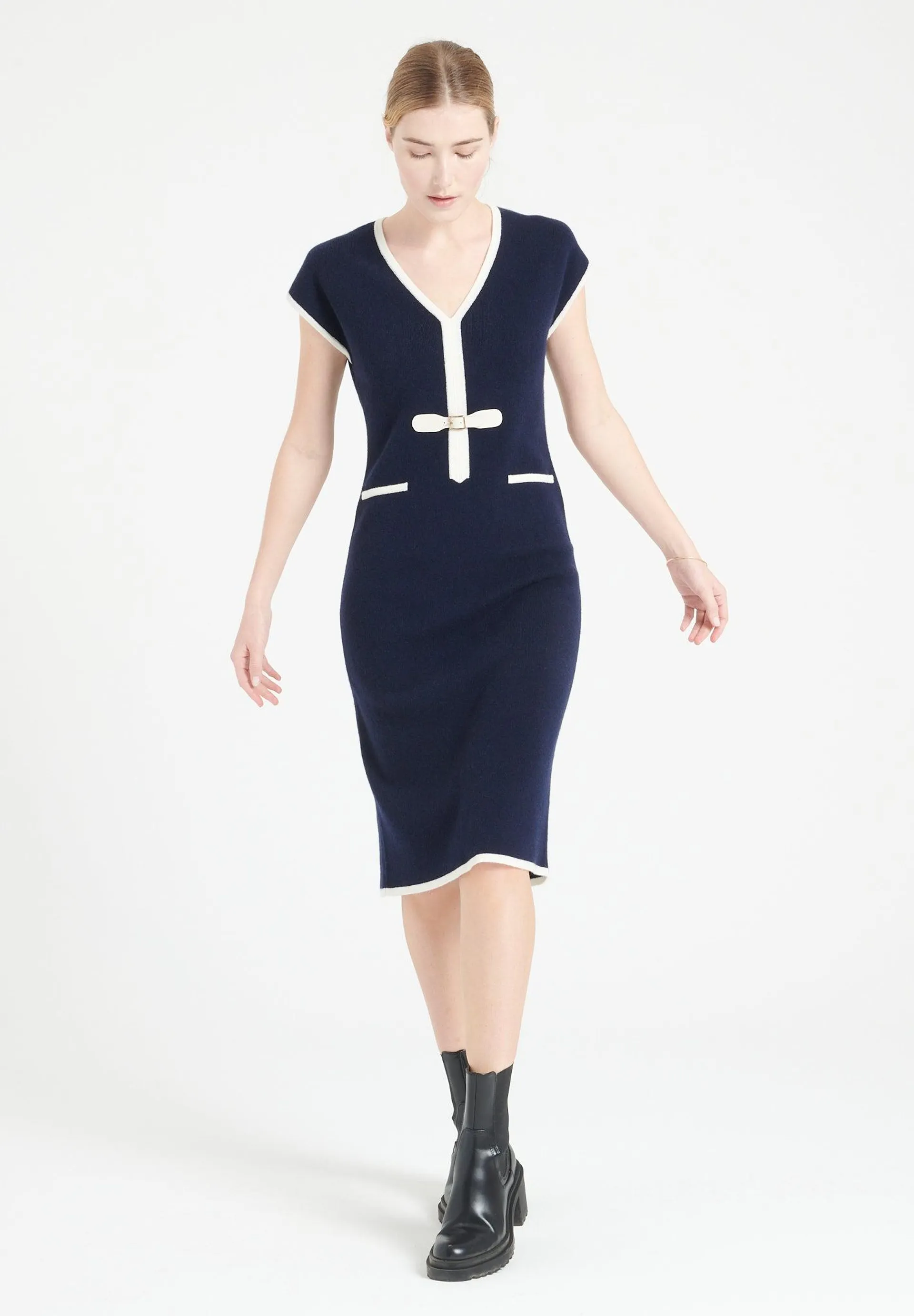 Pure Cashmere Milano Knit V-Neck Midi Dress (Mia 2)