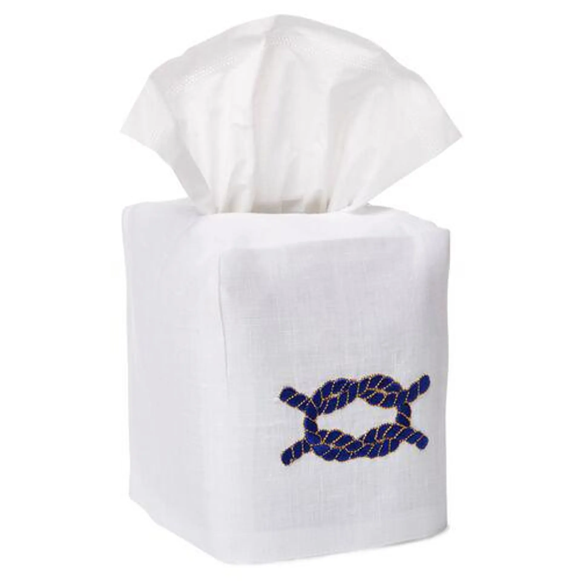 Knot Tissue Box Cover, Navy/White