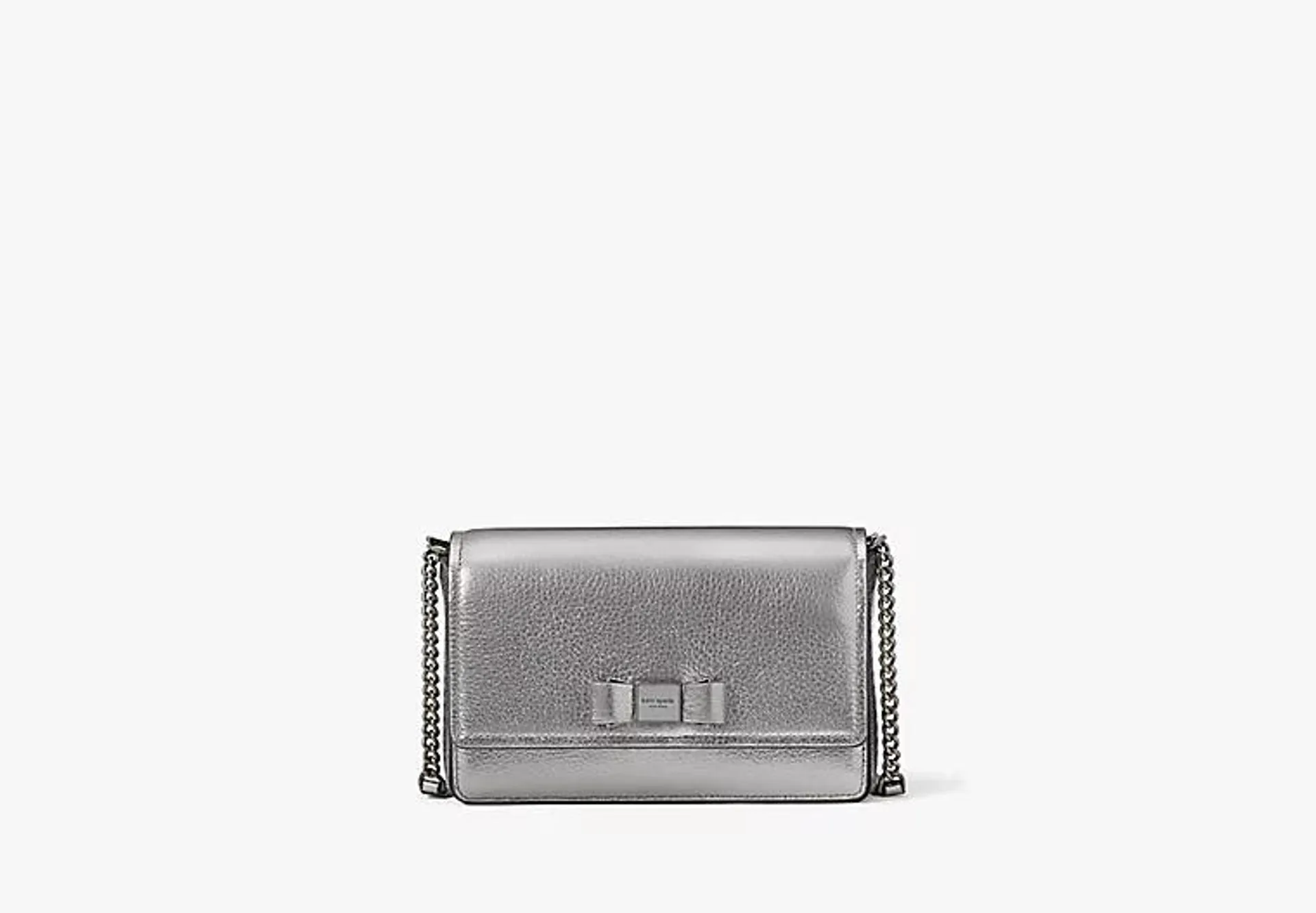 Morgan Bow Embellished Metallic Flap Chain Wallet