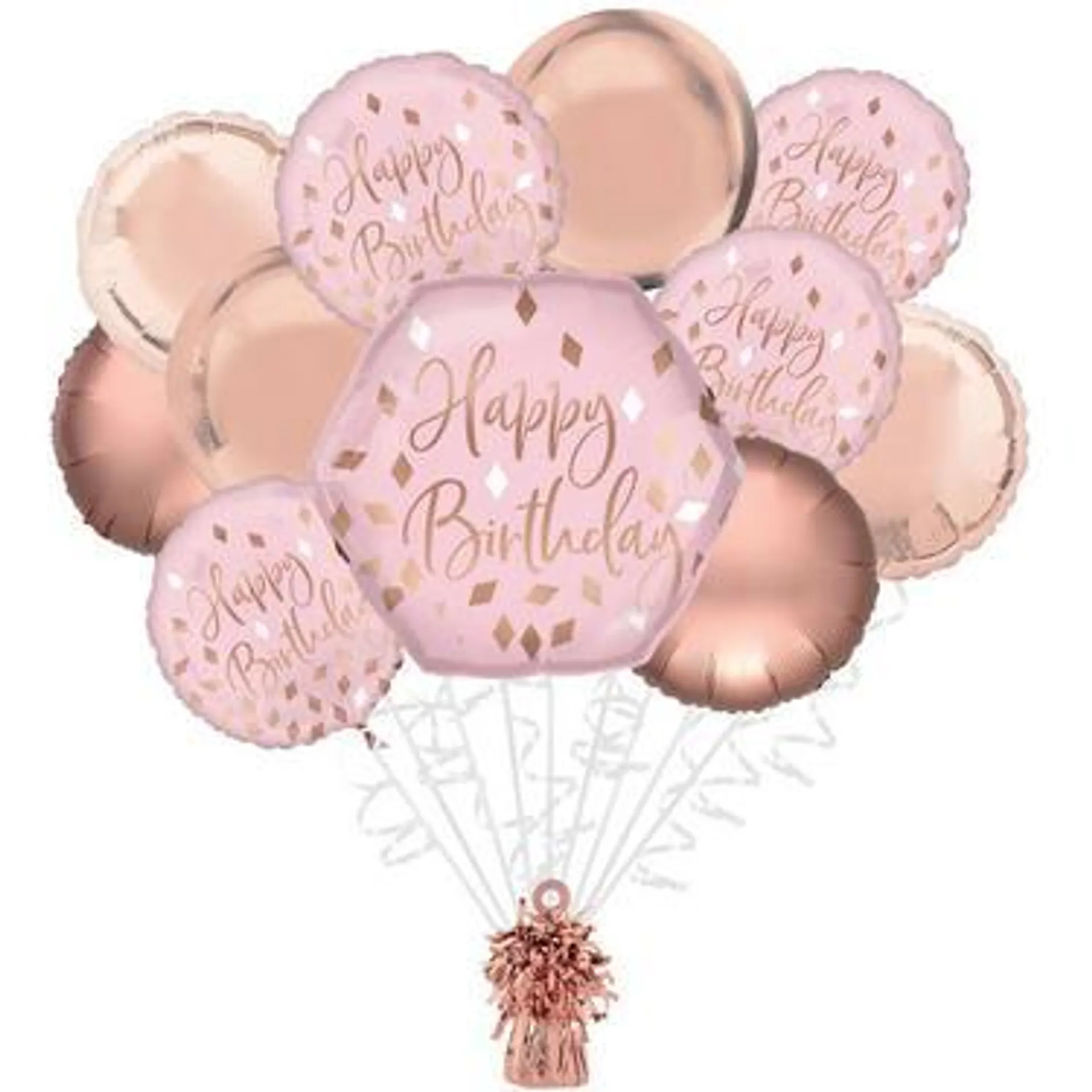 Premium Blush Birthday Foil Balloon Bouquet with Balloon Weight, 11pc