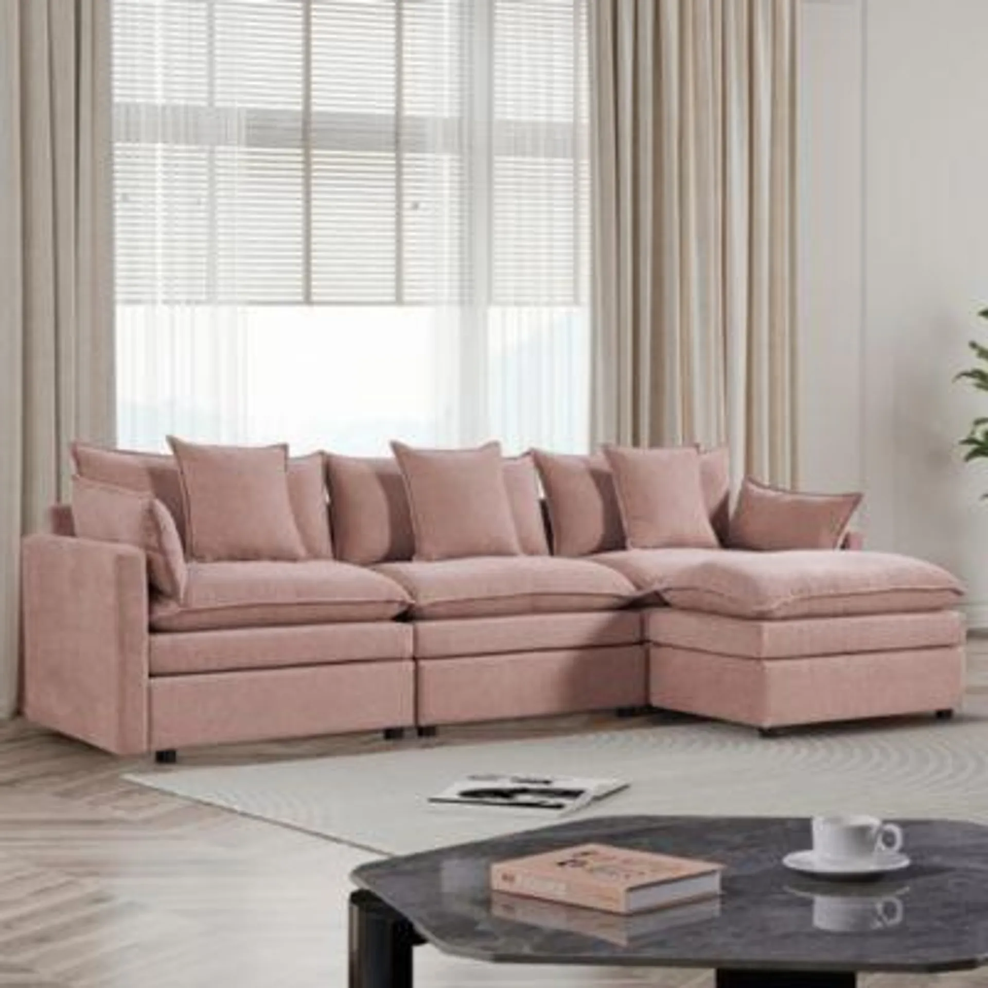 Streamdale Furniture 108.66" Modern Chenille L-shaped Sectional Sofa with Convertible Chaise, Comfy Cloud Couch Deep Sectional Sofa with Ottomans for Living Room