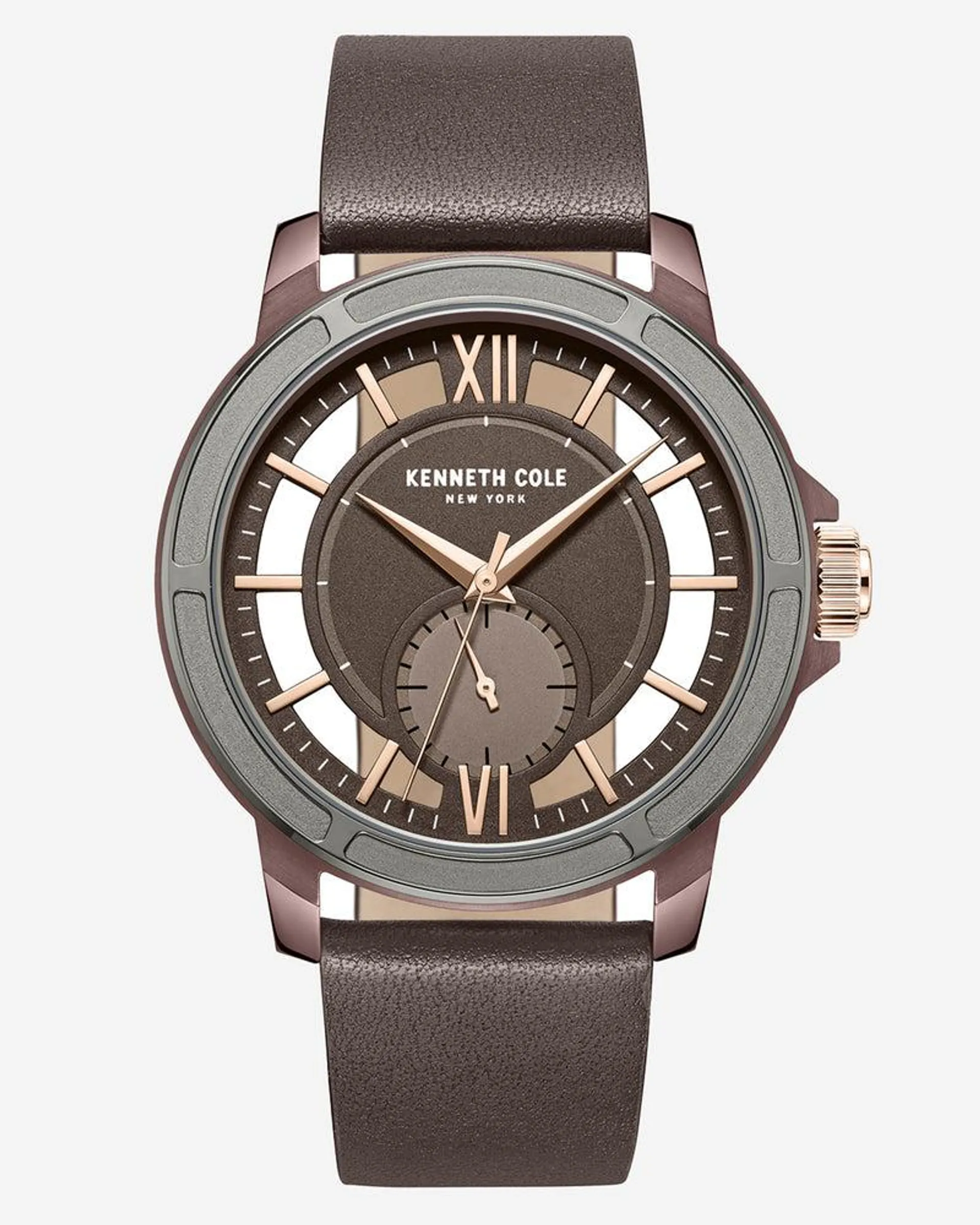 Kenneth Cole New York Two-Tone Transparency Brown Leather Watch