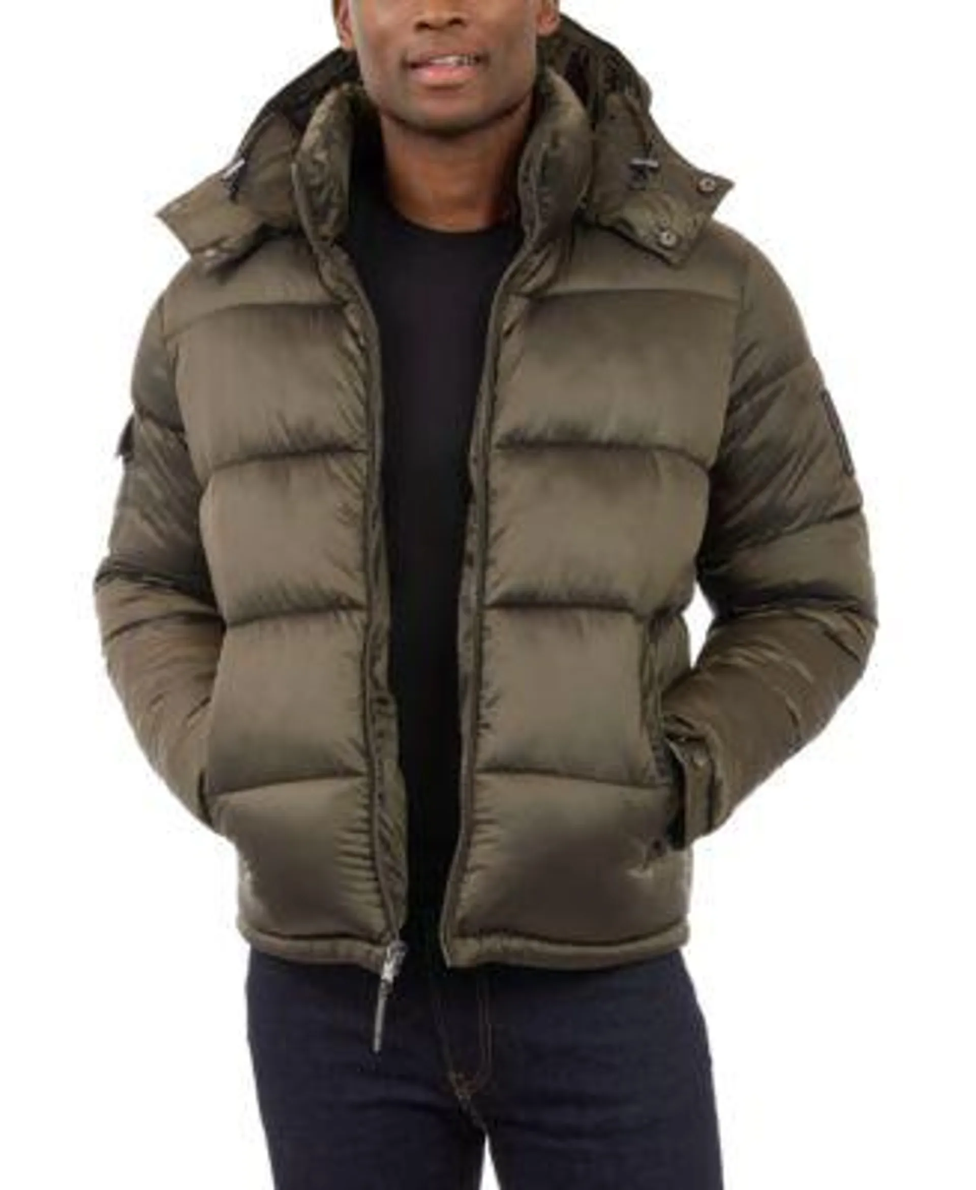 Men's Heavyweight Metallic Finish Hooded Puffer Jacket