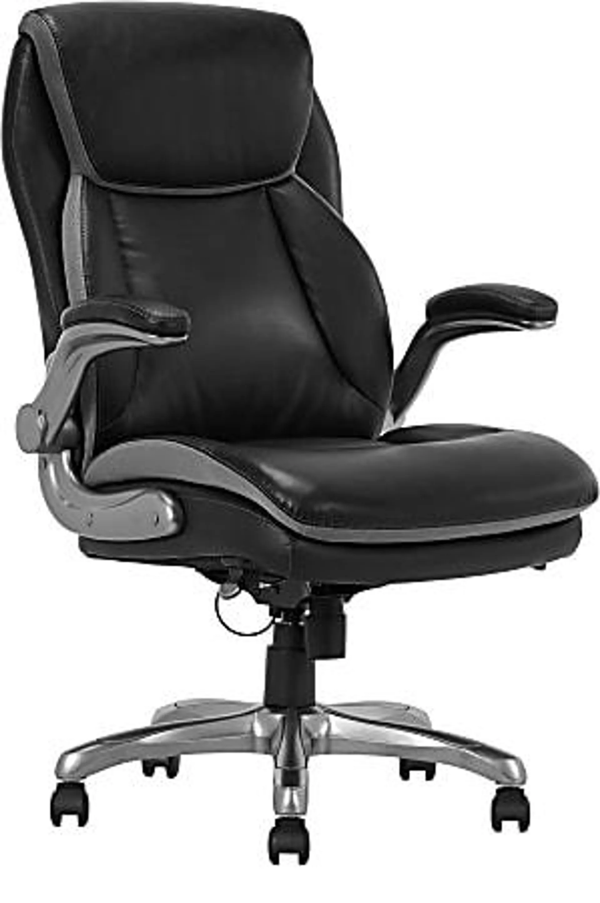 Serta® Smart Layers™ Brinkley Ergonomic Bonded Leather High-Back Executive Office Chair, Black/Silver