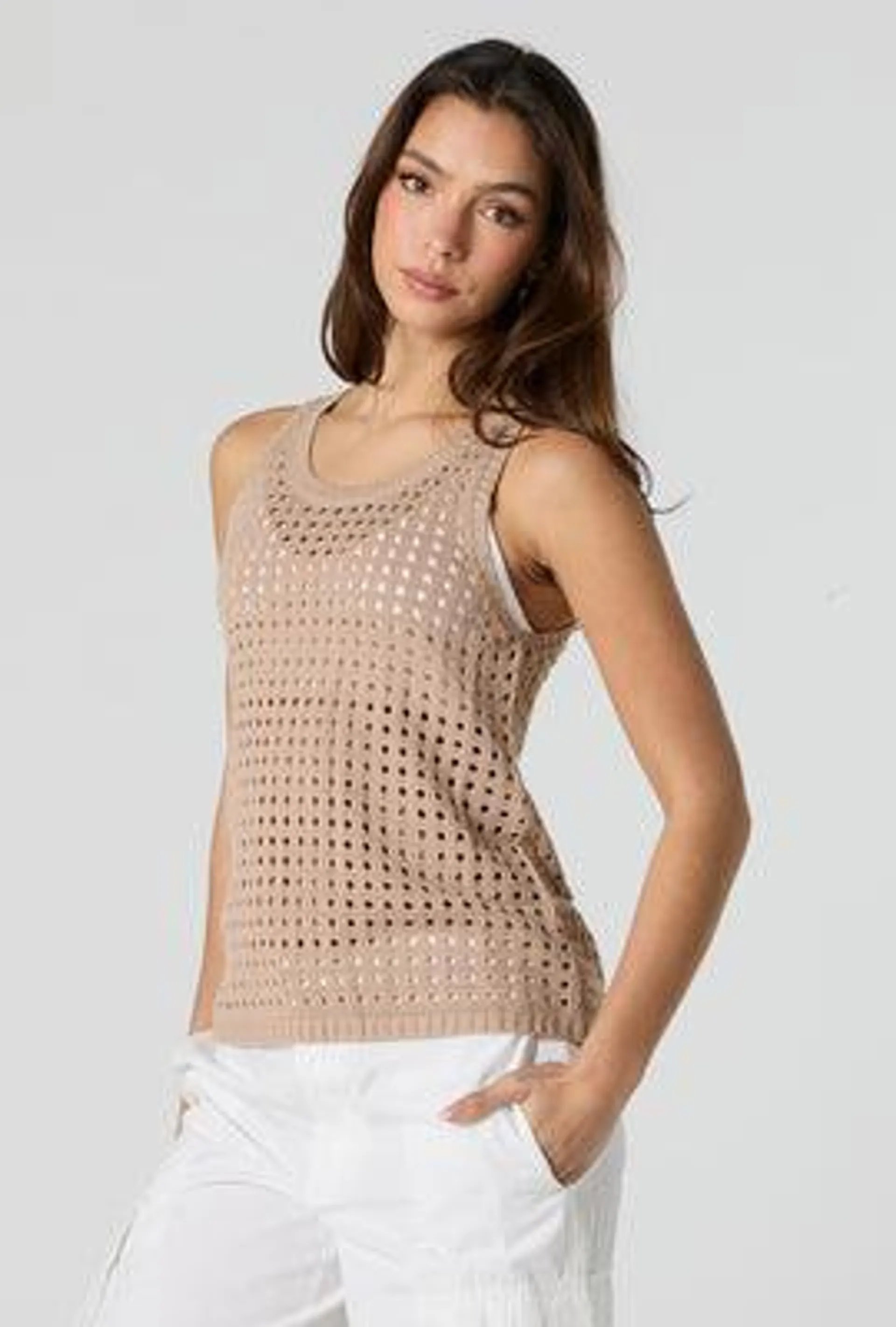 Open Knit Crew Neck Tank