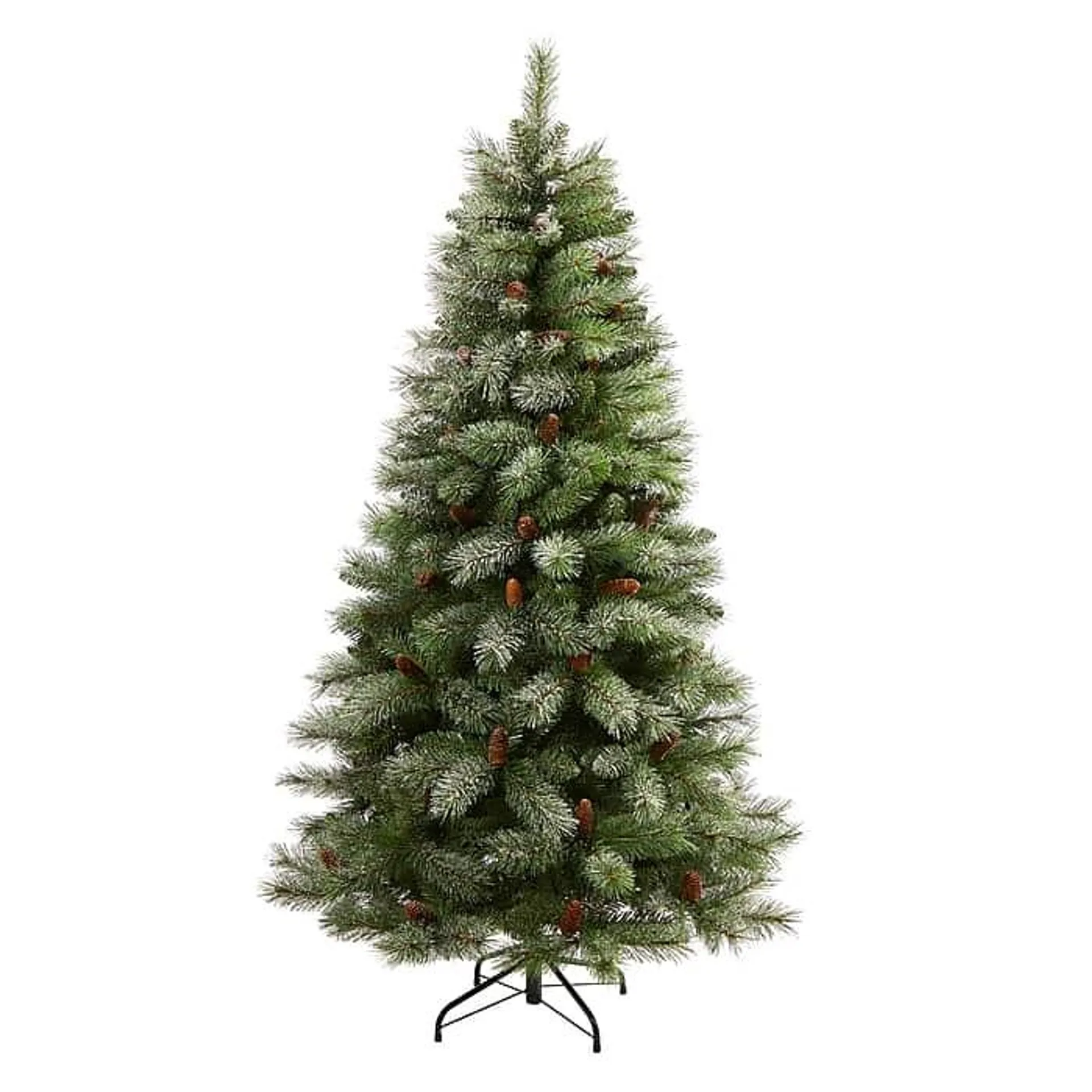 Nearly Natural 6-ft Snowed French Alps Mountain Pine Artificial Christmas Tree with 583 Bendable Branches and Pine Cones (T1859)