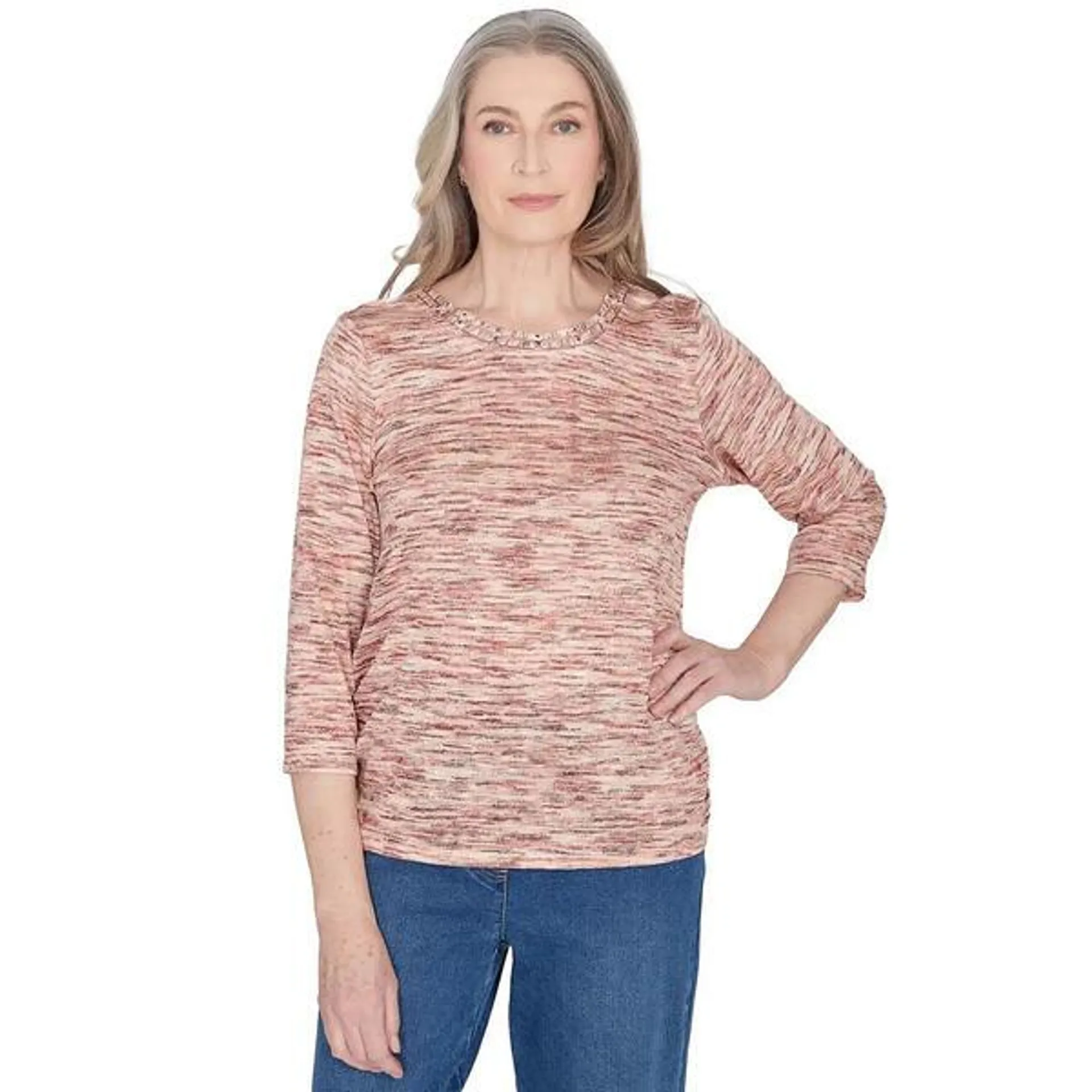 Womens Alfred Dunner Scottsdale 3/4 Sleeve Space Dye Blouse