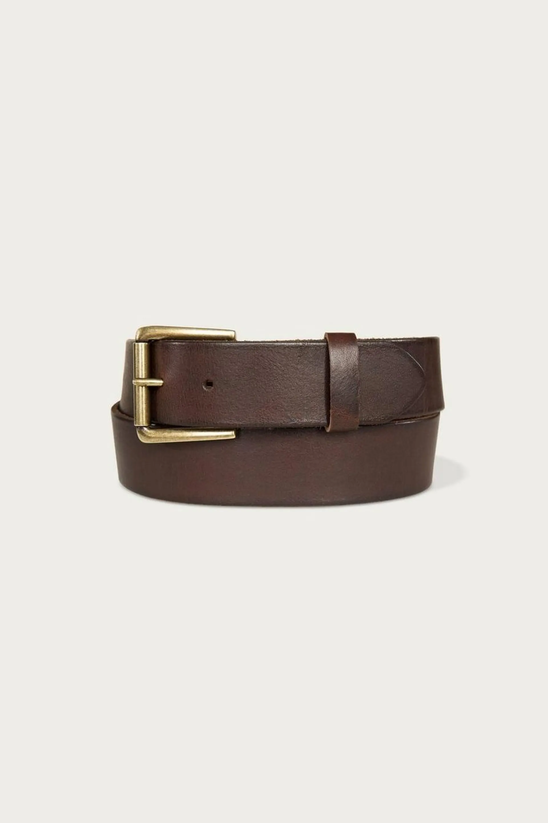 leather jean belt with roller buckle and rivets