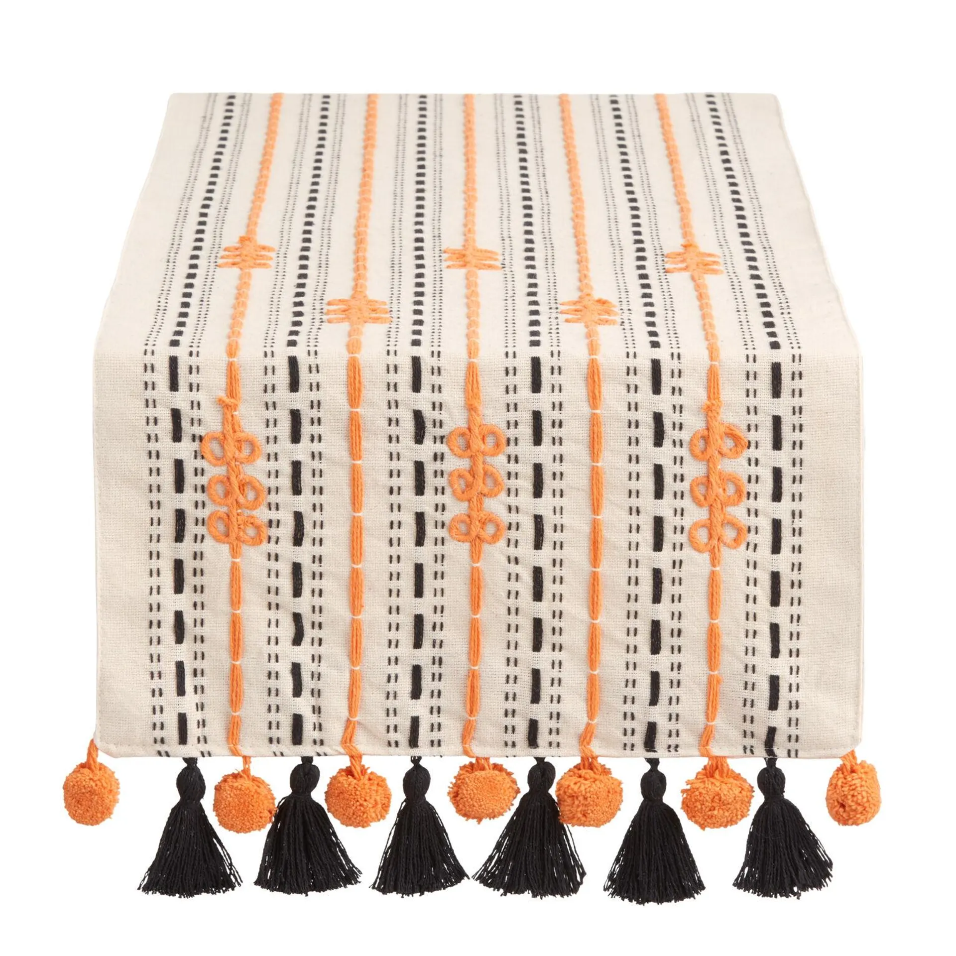 Black and Orange Stripe Table Runner with Tassels