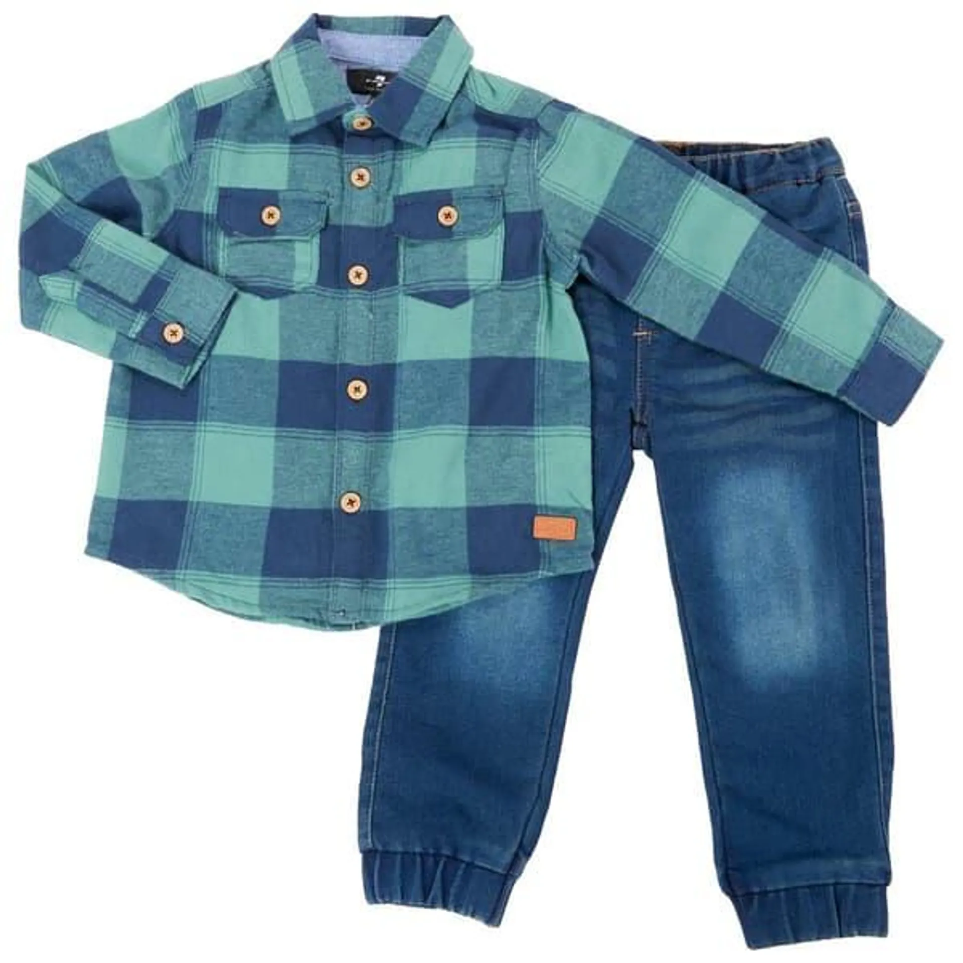 Toddler Boy 7 For All Mankind® Flannel Top & Denim Joggers Set