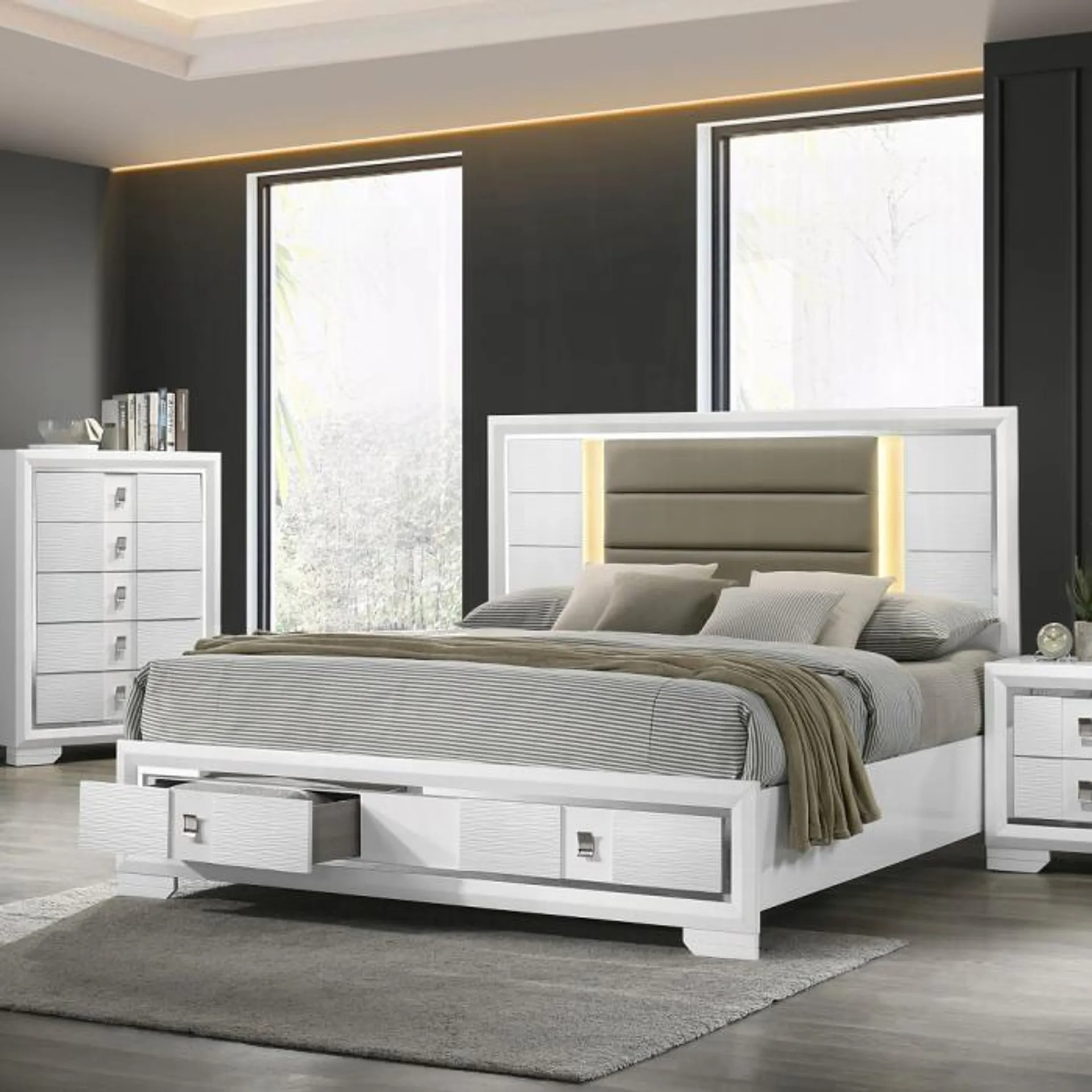 Elain Queen Bed W/Led & Storage
