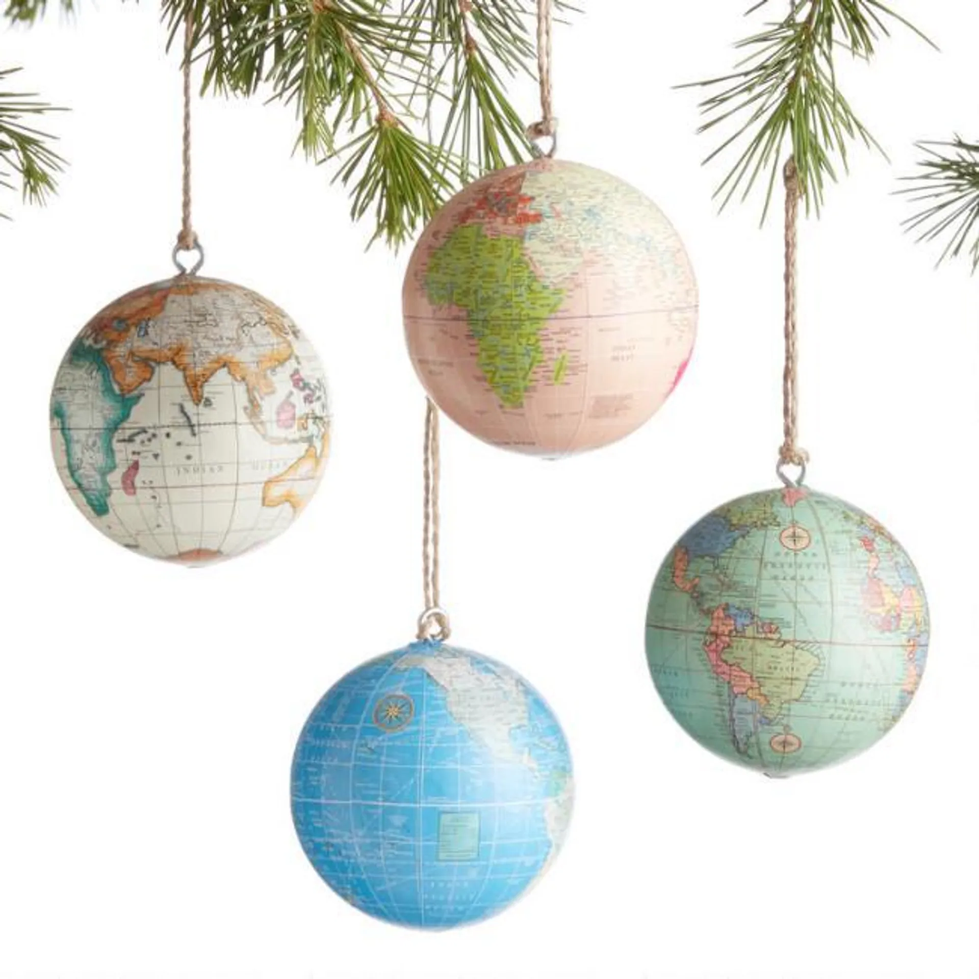 Paper Covered Globe Ornaments Set of 4