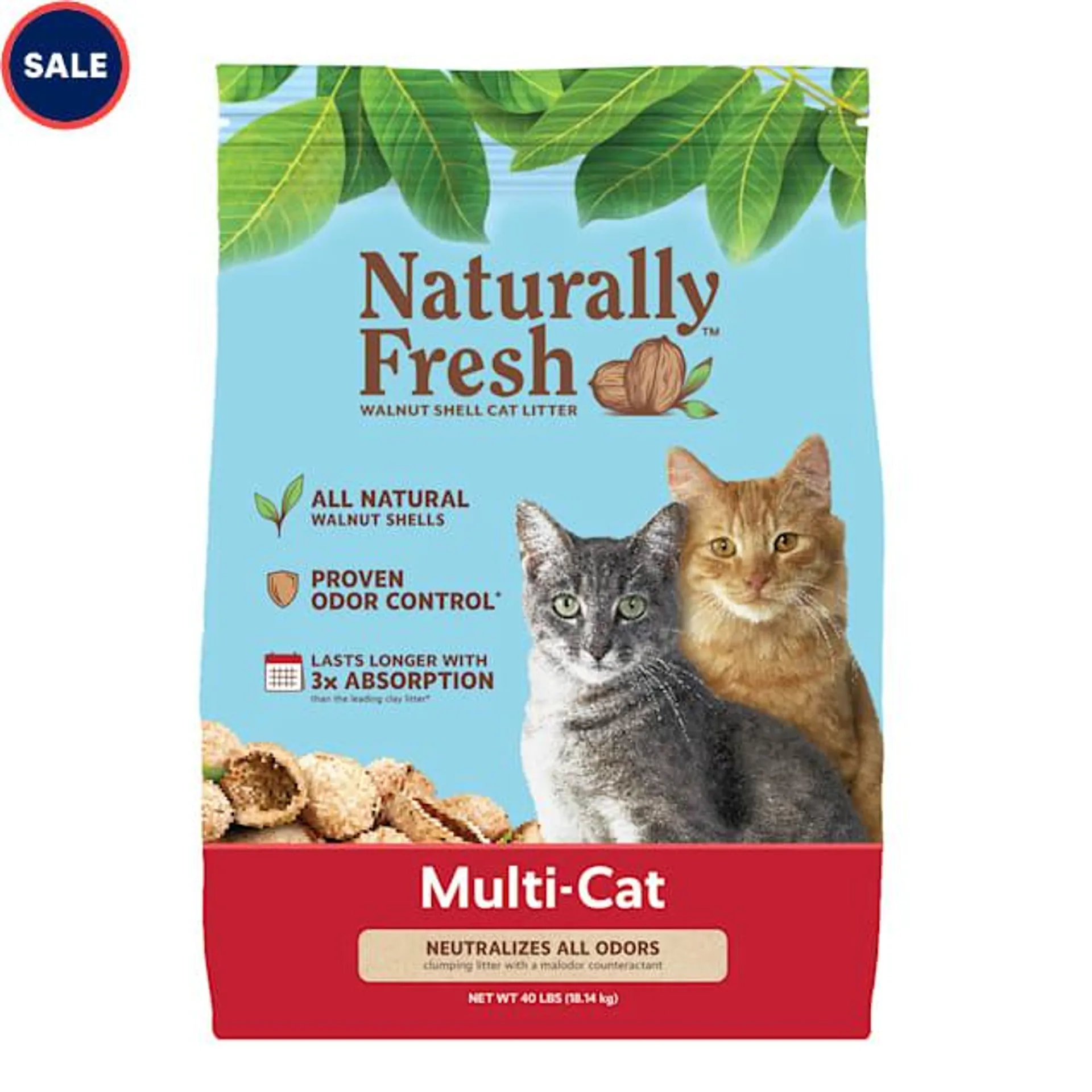 Naturally Fresh Quick-Clumping Natural Multi-Cat Walnut Cat Litter, 40 lbs.