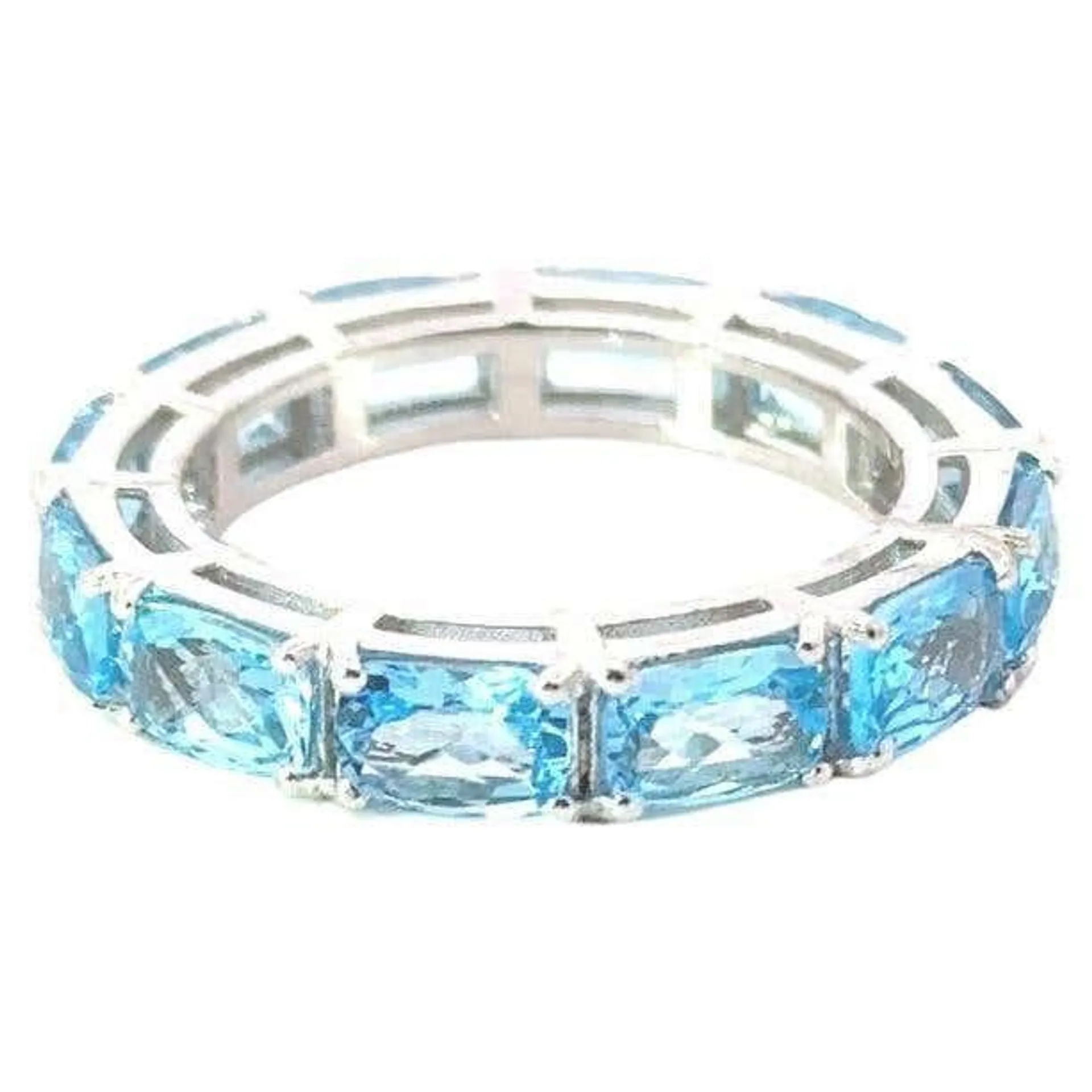 925 Sterling Silver Octagon Cut Blue Topaz Gemstone Eternity Wedding Band