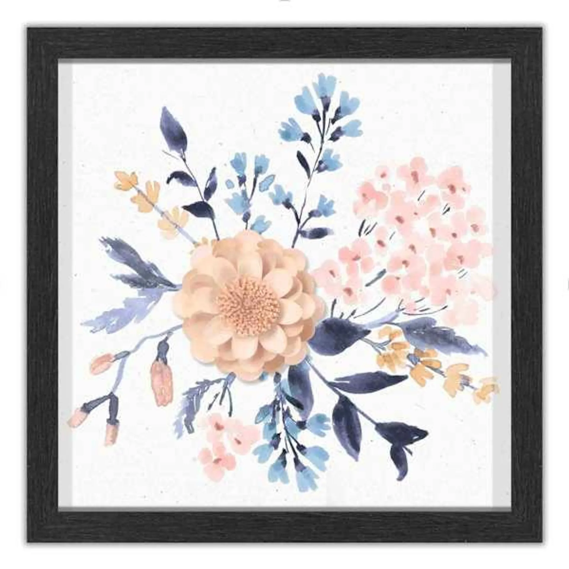 Glass Framed Floral Print Wall Art, 10"