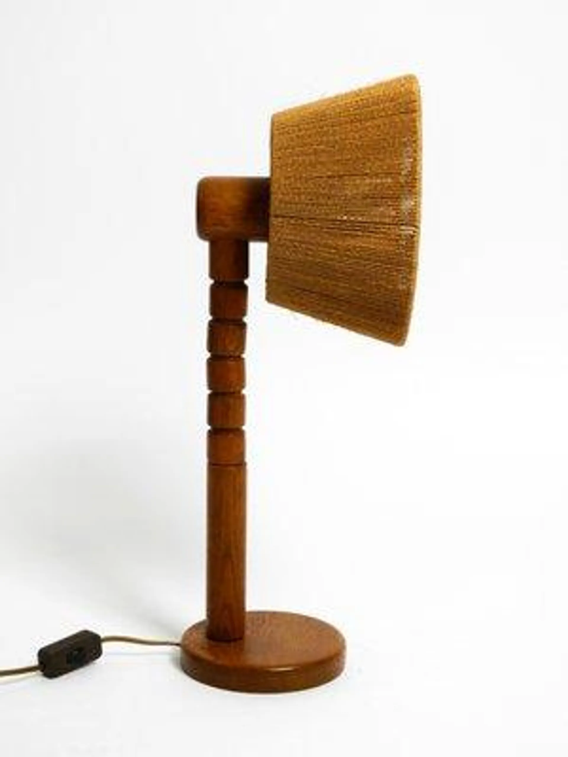 Mid-Century Modern Table Lamp in Oak with Woven Sisal Shade from Temde, 1960s