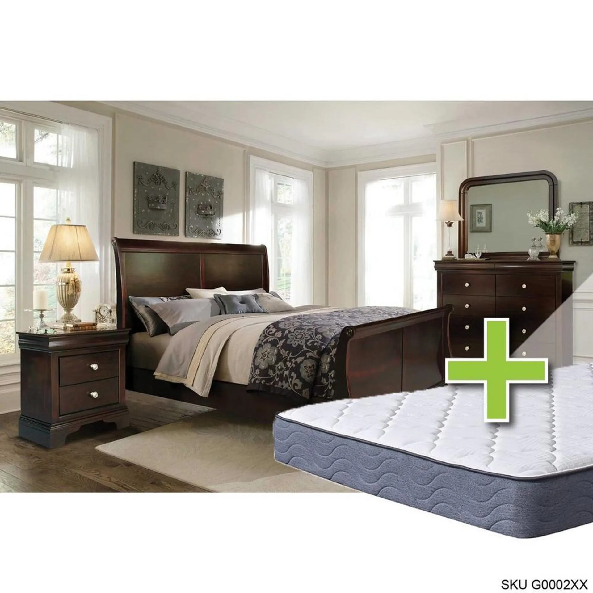 Dominique II 6 - Piece Queen Bedroom Set w/ 9.5" Tight Top Extra Firm Memory Foam Mattress, Foundation, & Cases