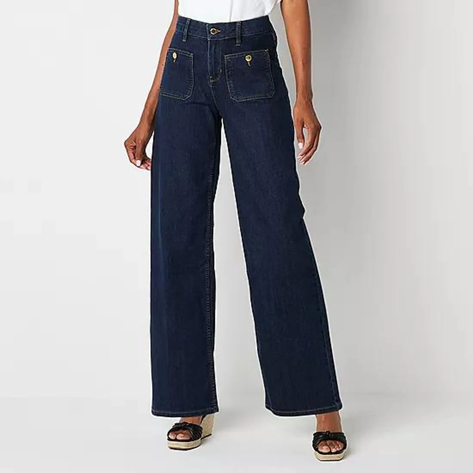 new! Liz Claiborne Womens Mid Rise Wide Leg Jean