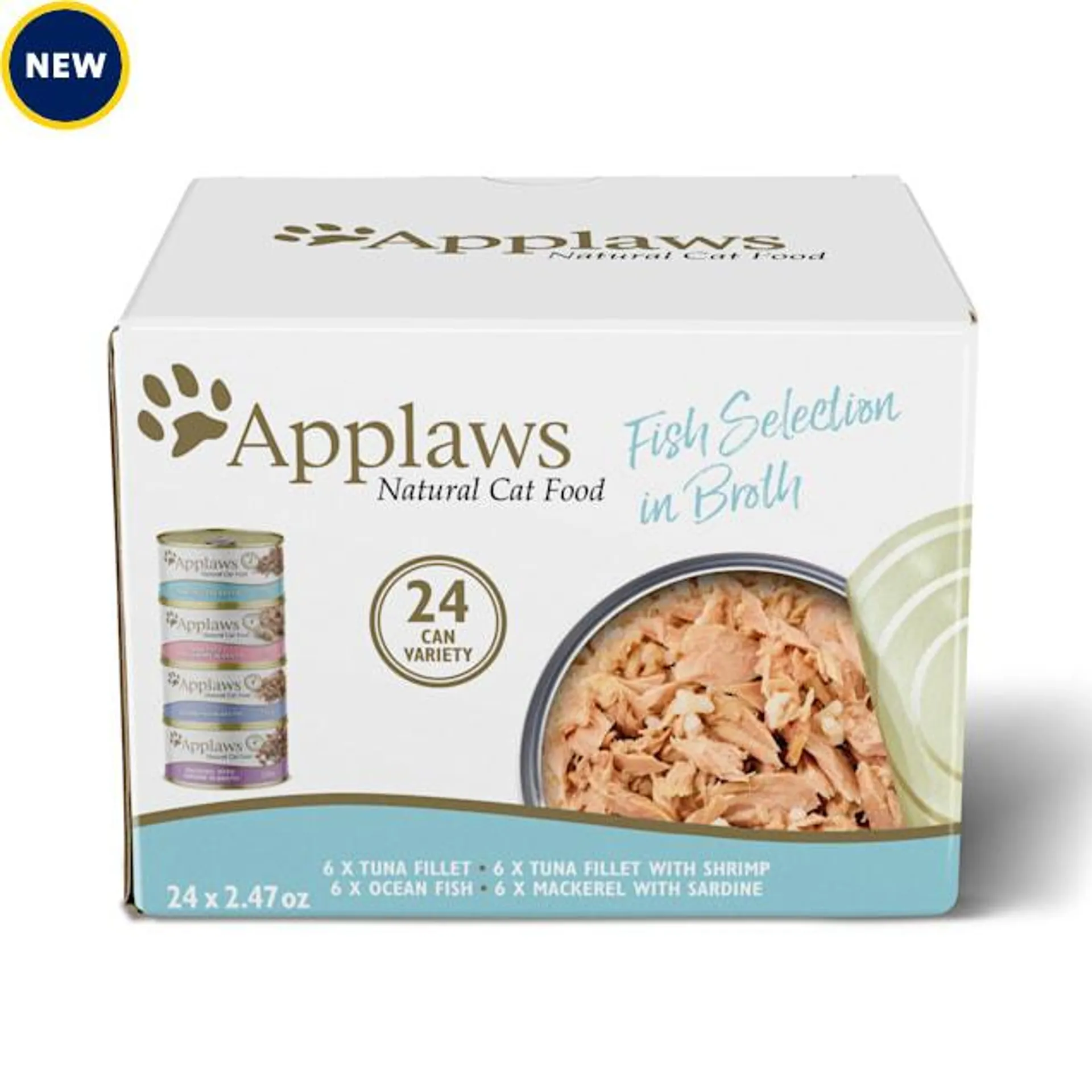 Applaws Limited Ingredient Fish Variety Pack in Broth Canned Cat Food, 2.47 oz. Count of 24