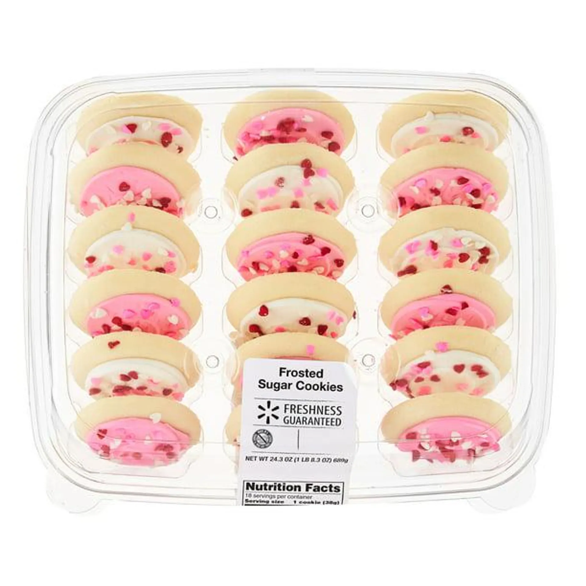 Freshness Guaranteed Valentine's Day White and Pink Frosted Sugar Cookies, 24.3 oz, 18 Count