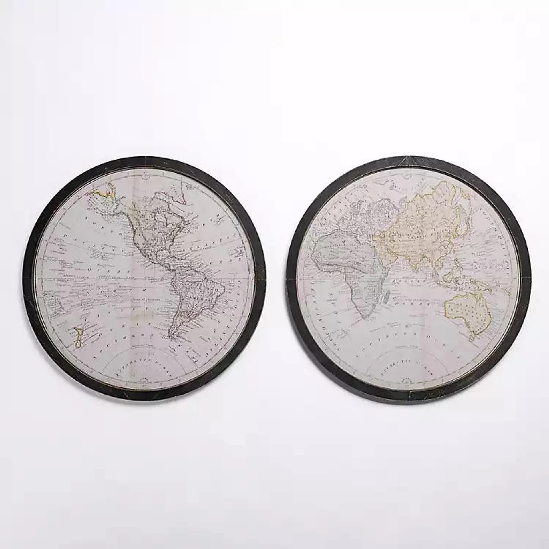 Round World Map Framed Wall Plaques, Set of 2