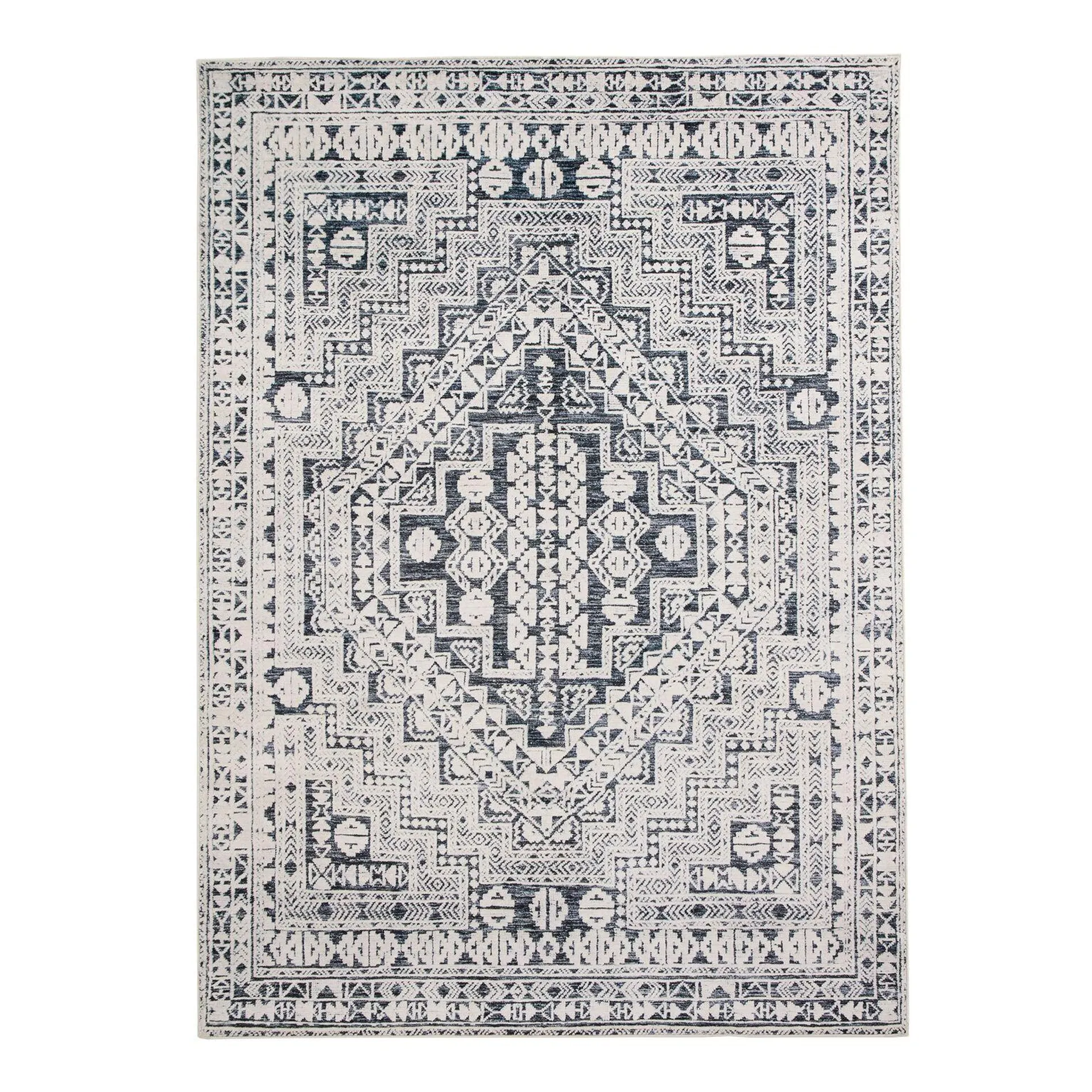 Iman Black and Ivory Persian Style Washable Area Rug