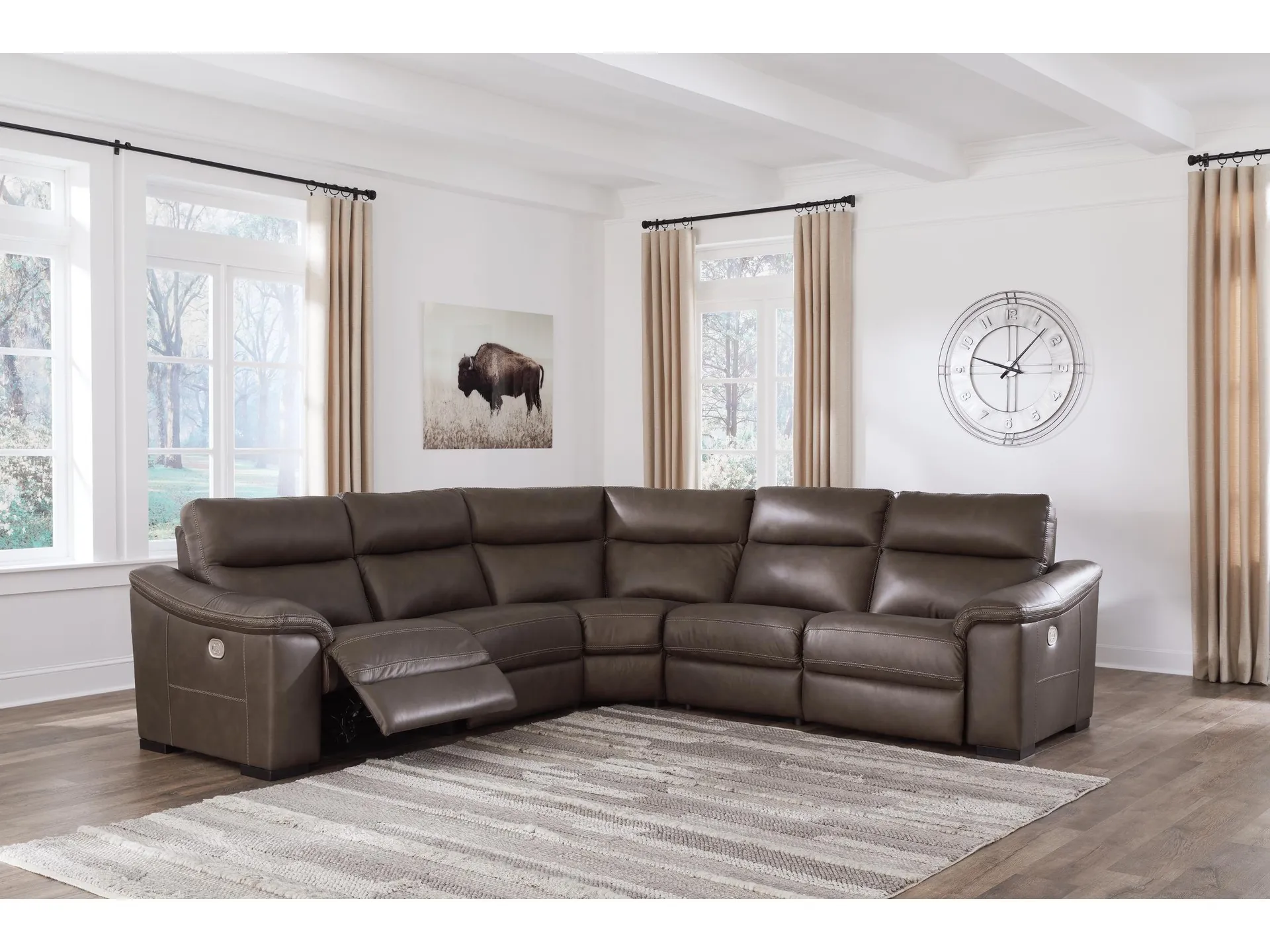 Salvatore 5-Piece Dual Power Leather Reclining Modular Sectional