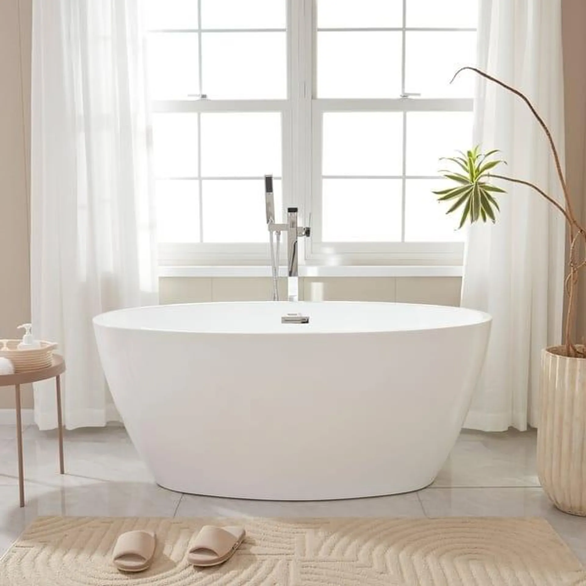 Vanity Art 55" Freestanding Acrylic Soaking Bathtub with Slotted Overflow & Pop-up Drain with Air Bath Option Available