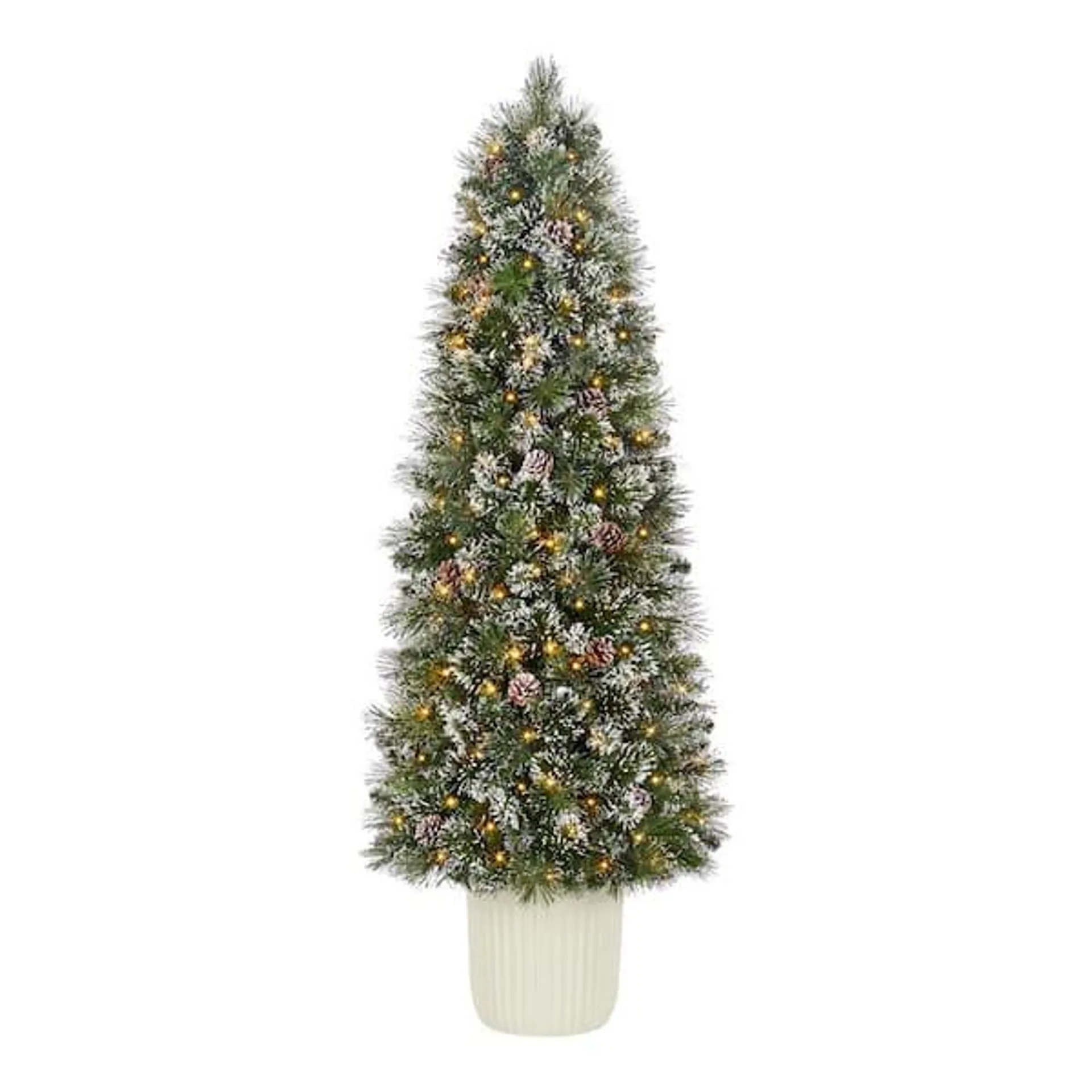 6 ft. Pre-Lit LED Sparkling Amelia Pine Potted Artificial Christmas Tree