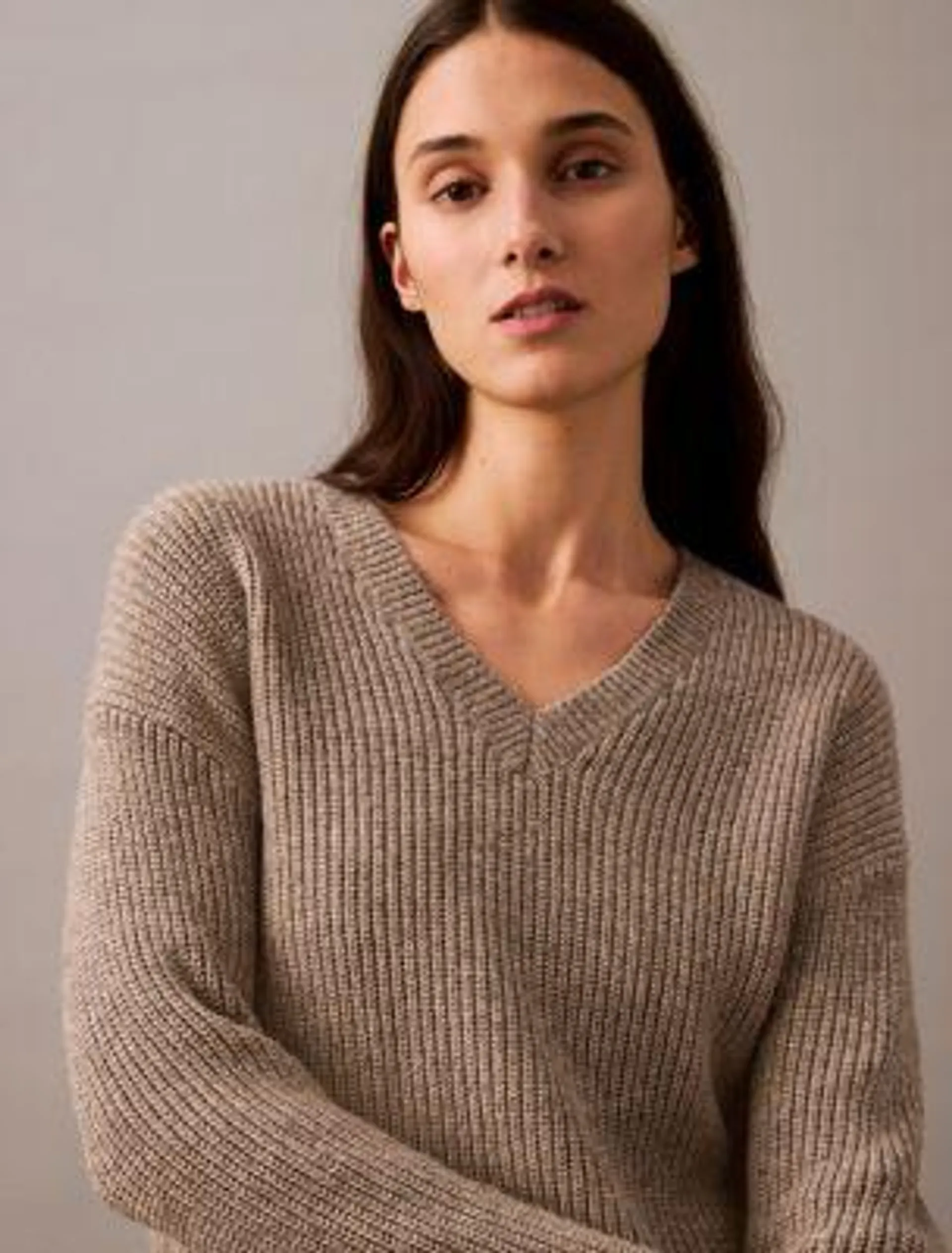 Ribbed Knit V-Neck Sweater