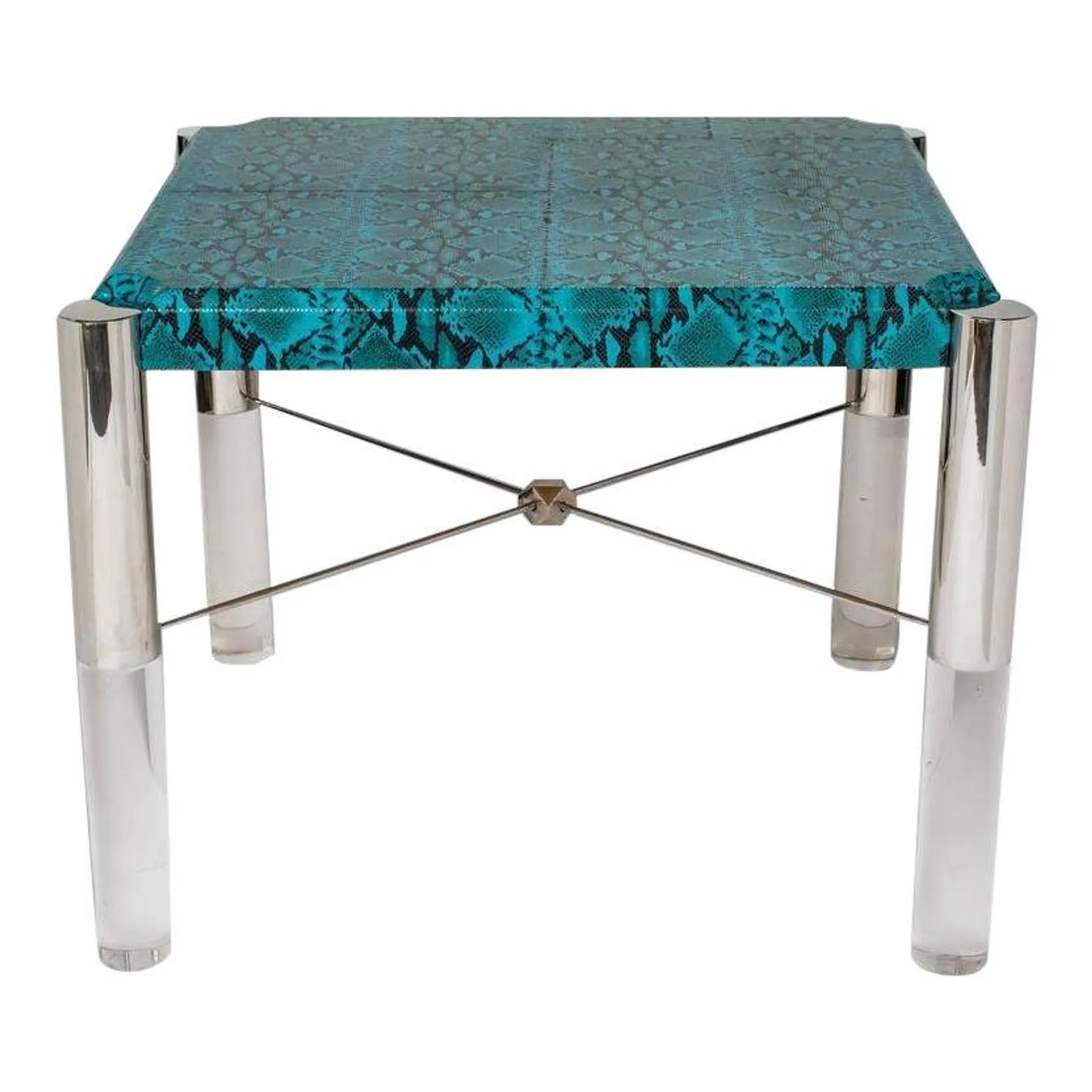 Turquoise Leather and Lucite Game Table