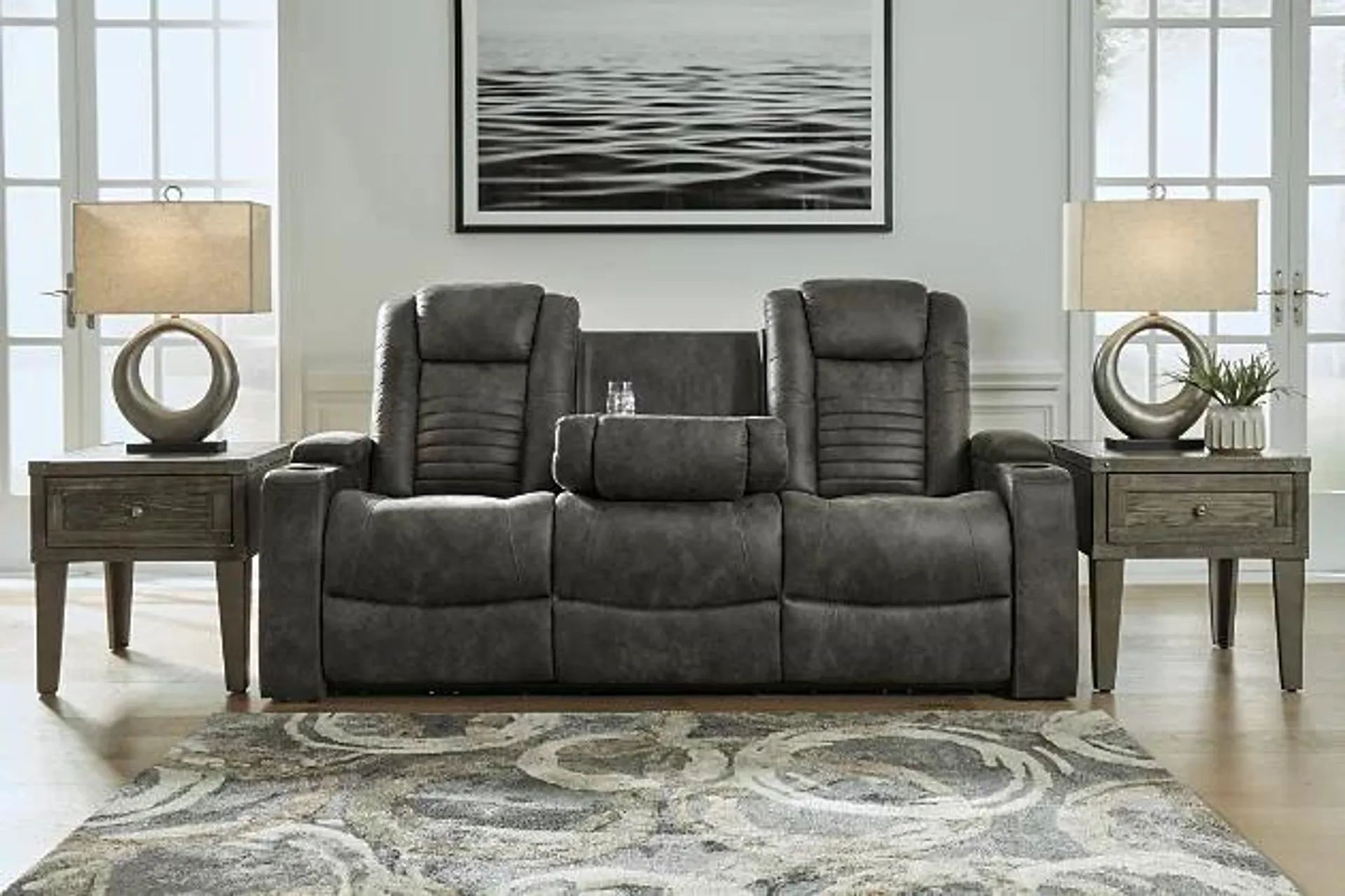 Soundcheck Dual Power Reclining Sofa with Drop Down Table