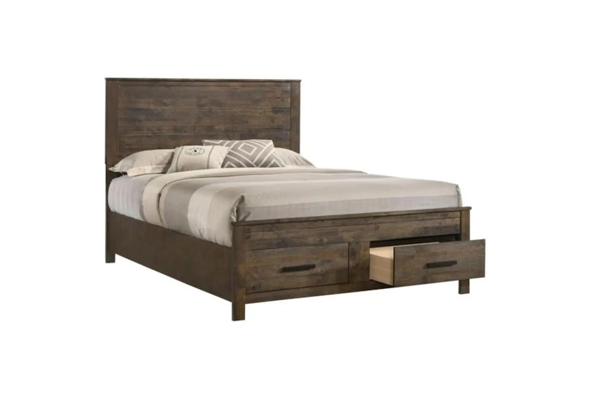 Emmett Queen Wood Panel Bed with Footboard Storage