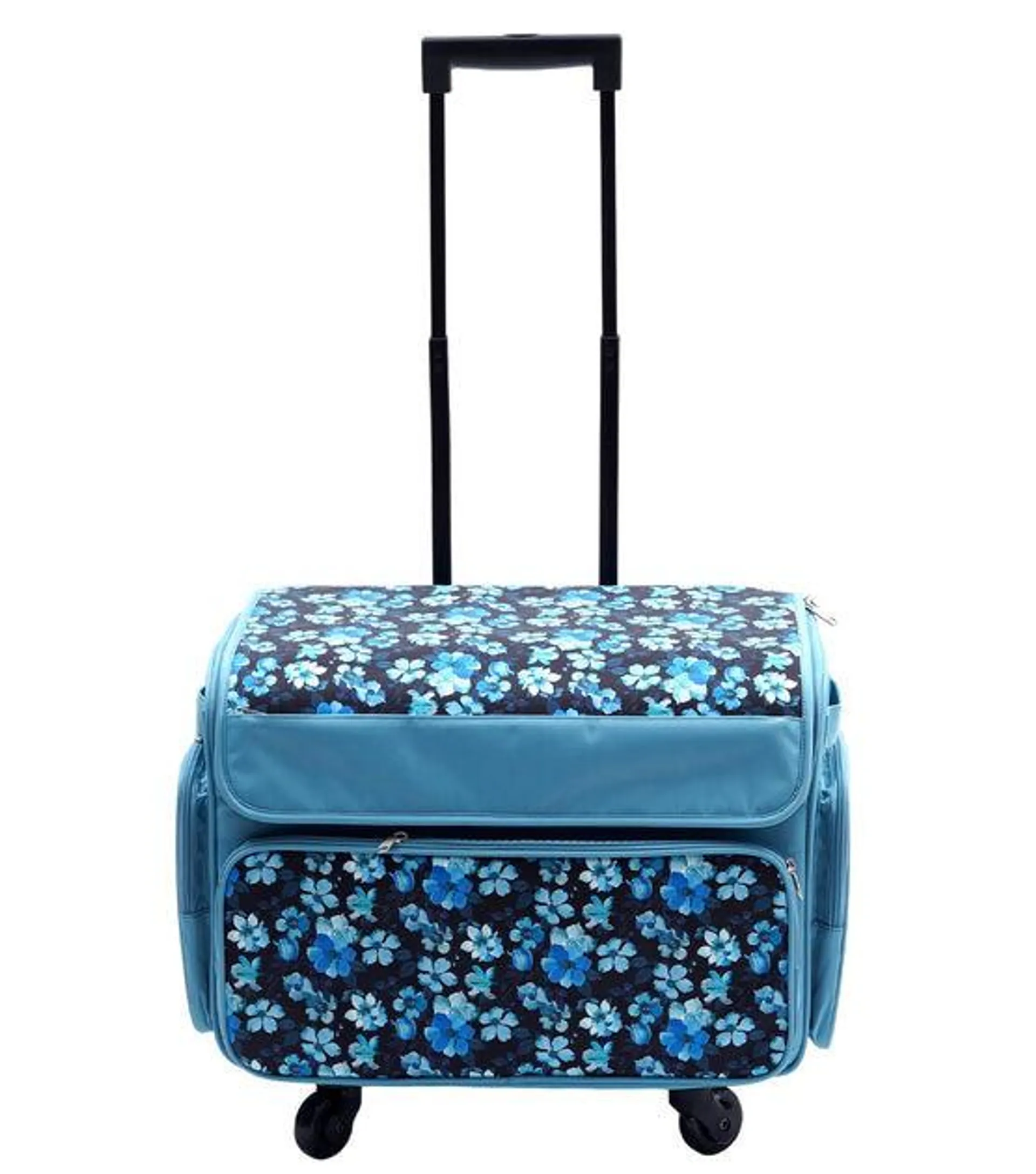 13" x 18" Blue Floral Rolling Sewing Storage Tote by Top Notch