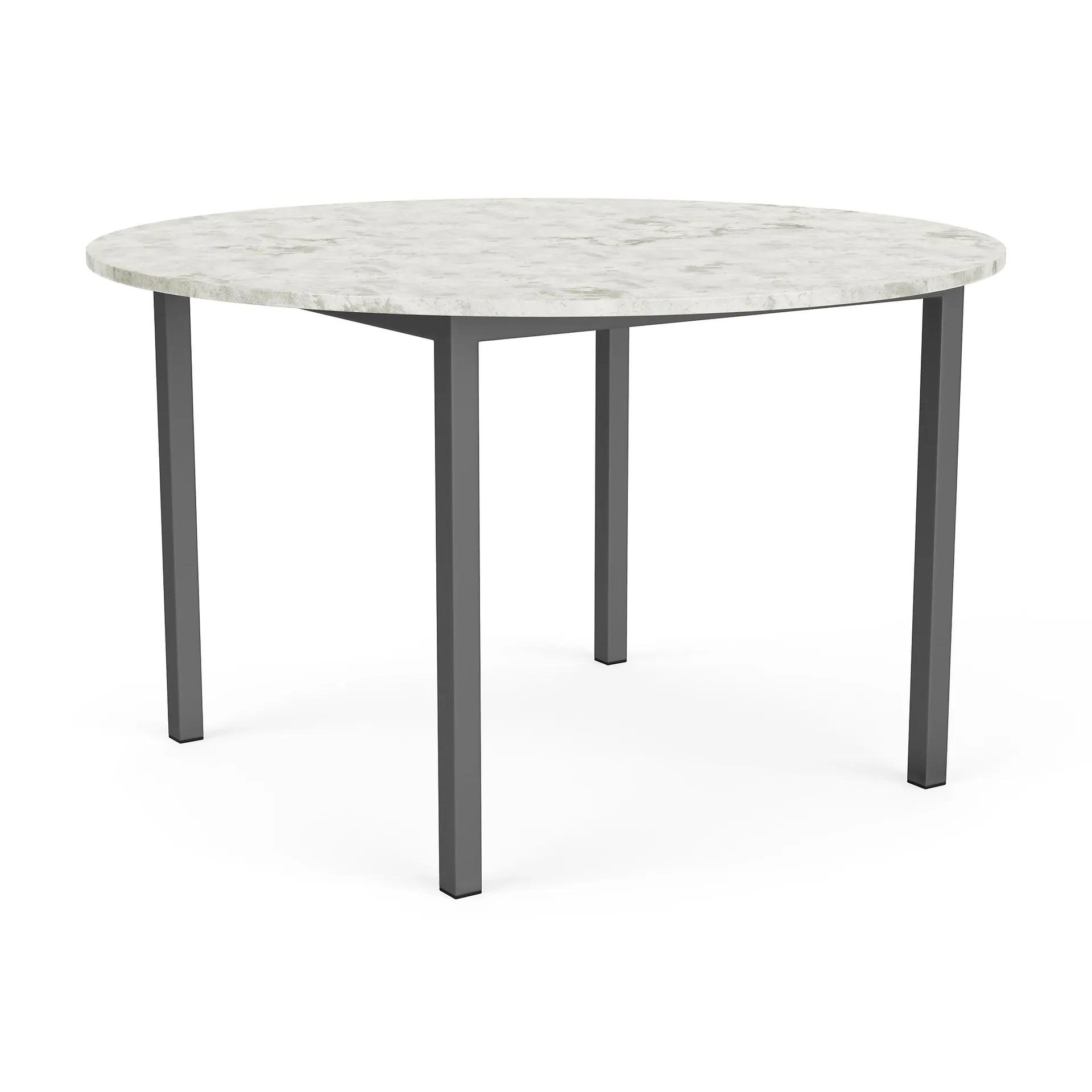 Parsons 48 diam Outdoor Table w/Graphite Base & Marbled White Quartz Top