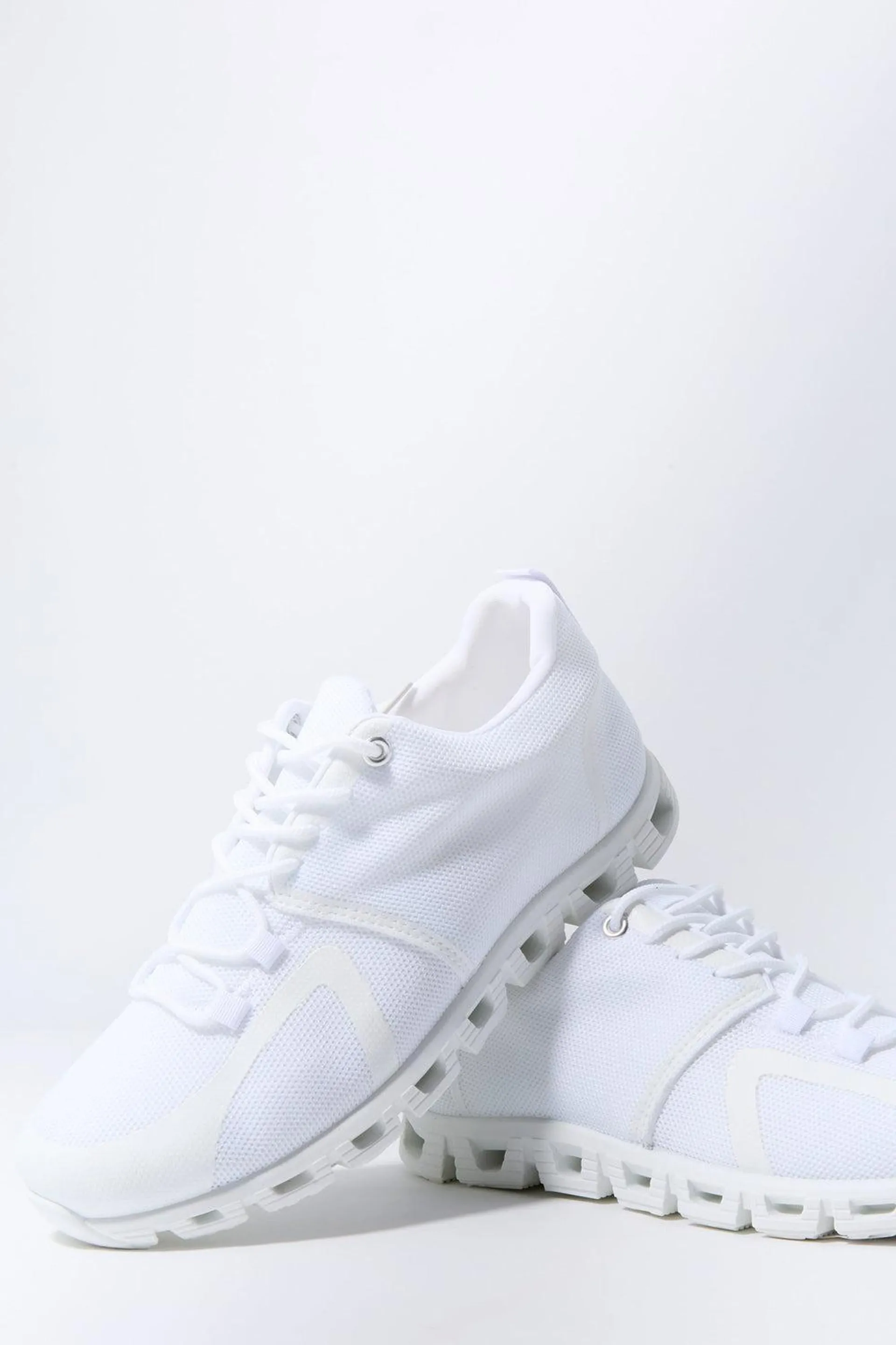 White Knit Lace Up Running Shoe