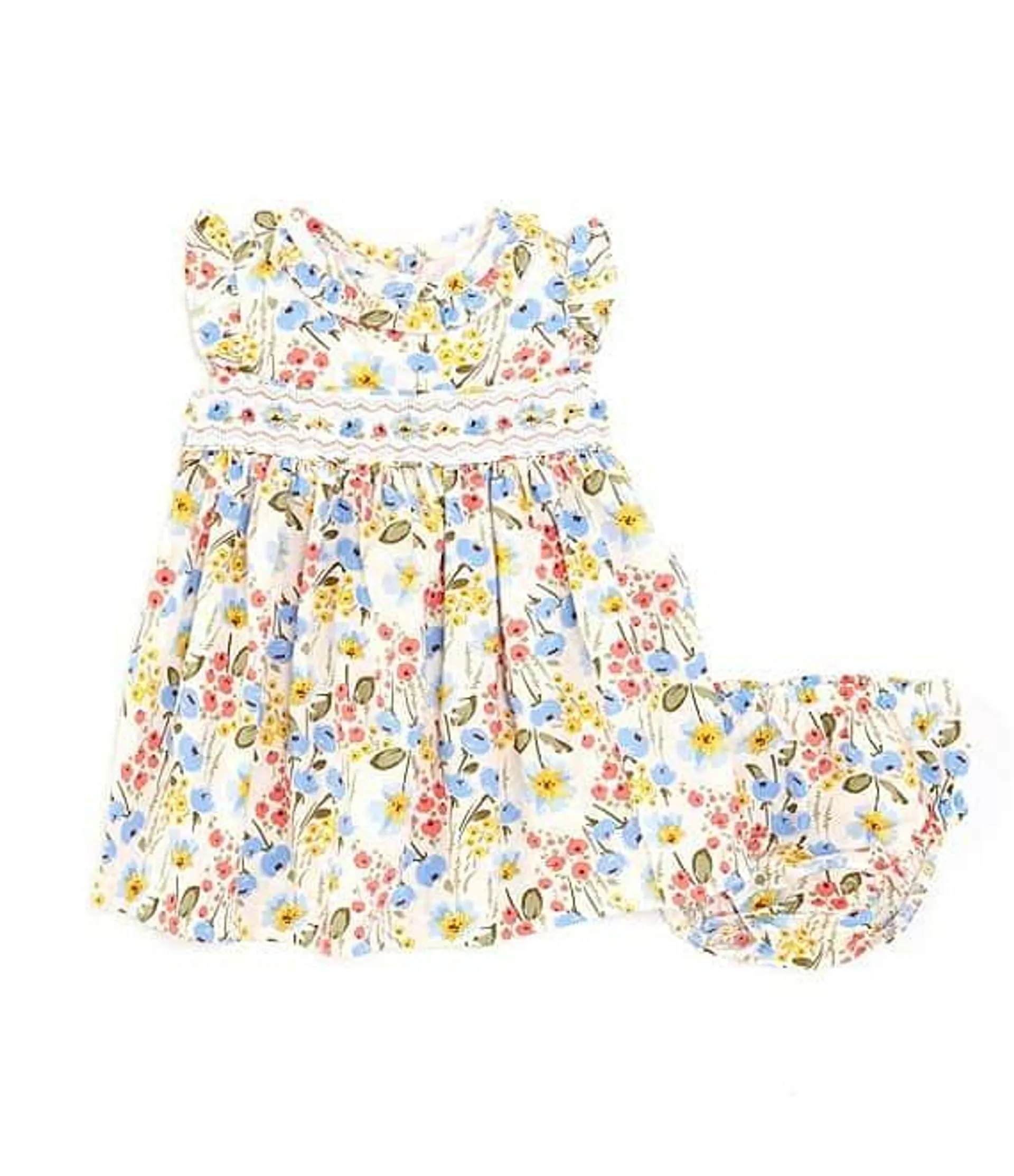 Baby Girls Newborn-24 Months Flutter-Sleeve Floral-Printed Fit-And-Flare Poplin Dress