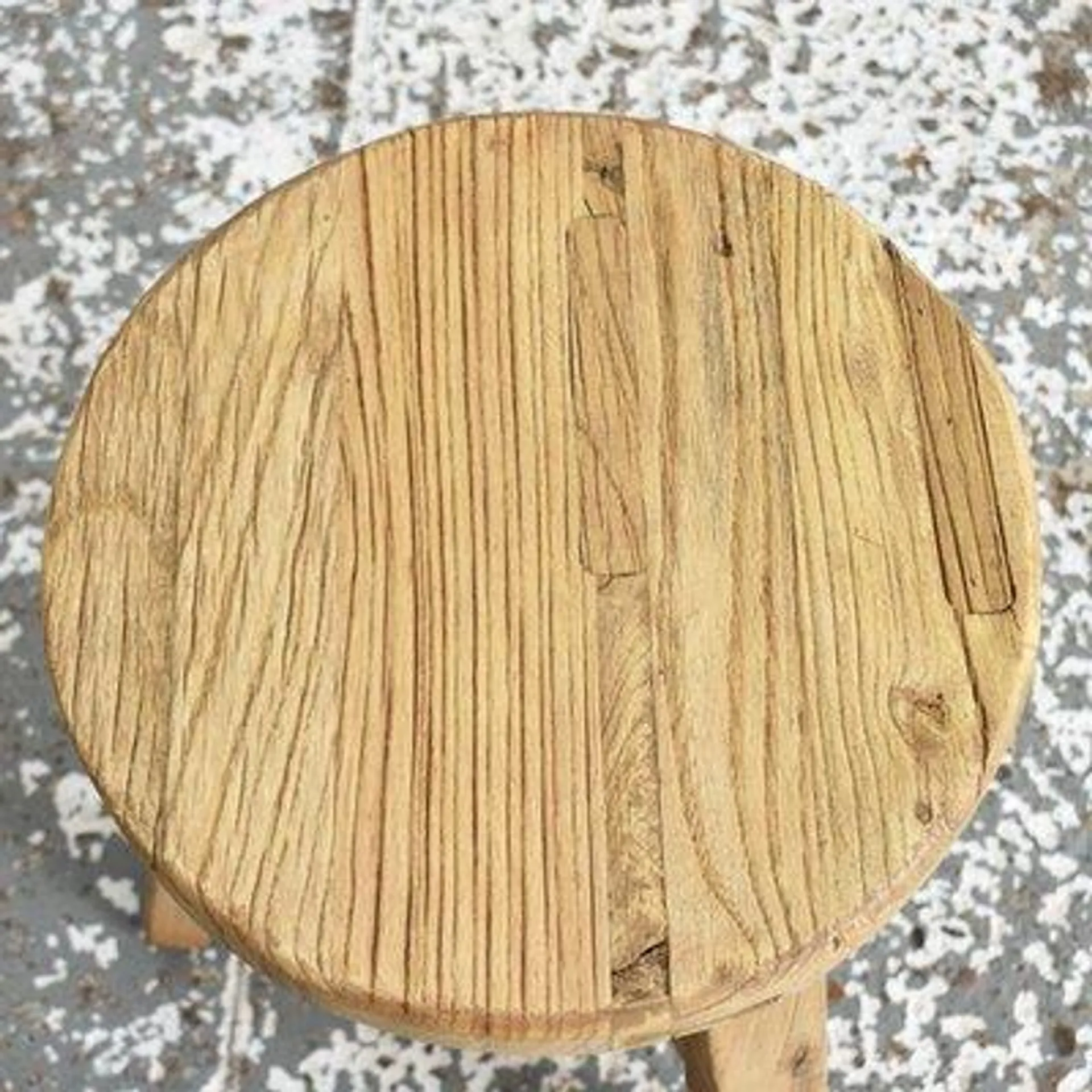 Rustic Round Top Elm Stool, 1950s