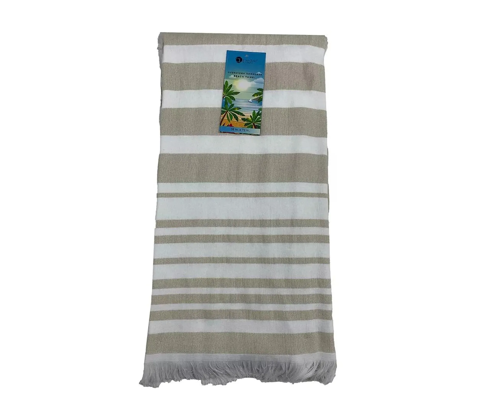 Beige Stripe Oversize Sandless Beach Towel