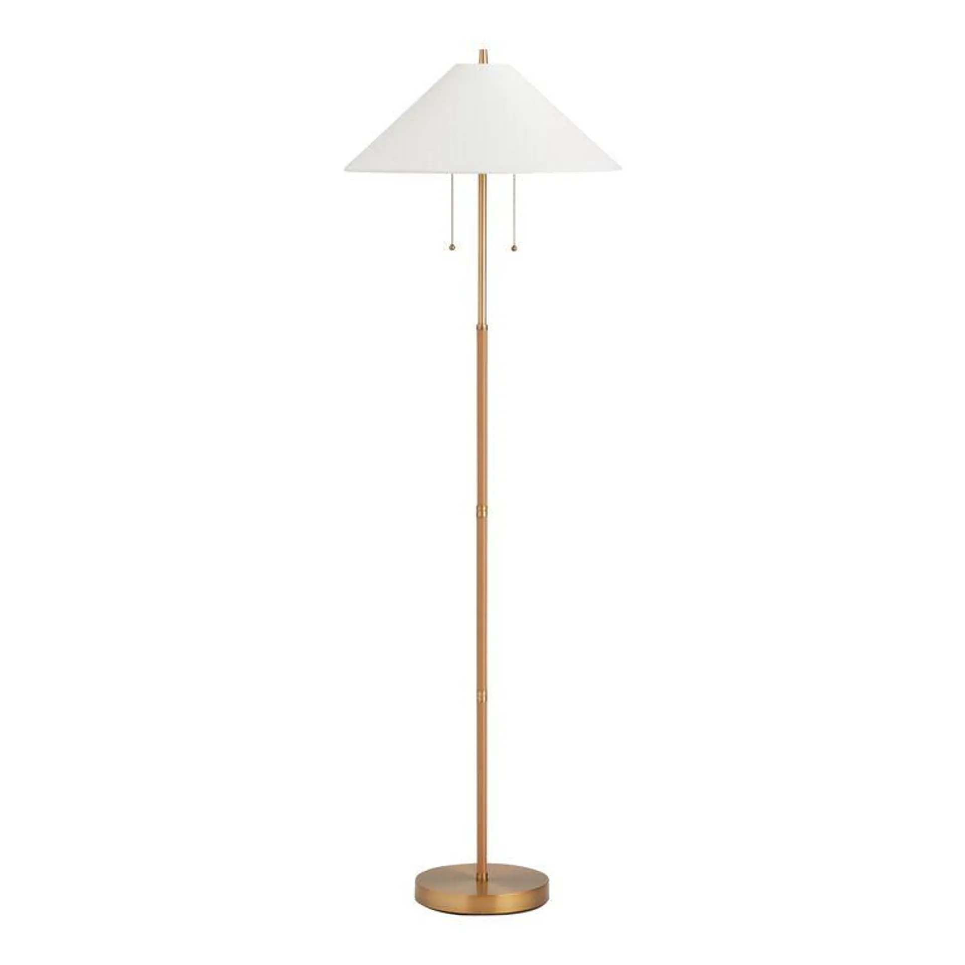 Brass and Faux Rattan Empire 2 Light Floor Lamp