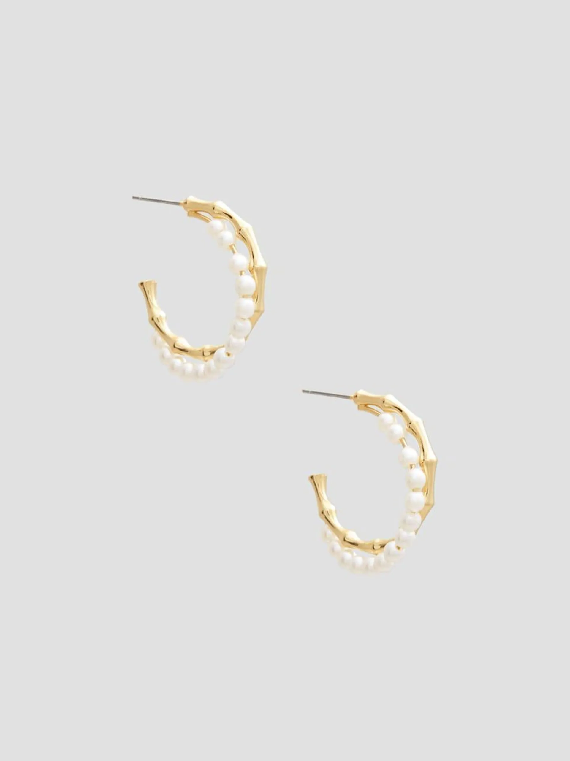 14K Gold-Tone and Pearl Hoop Earrings