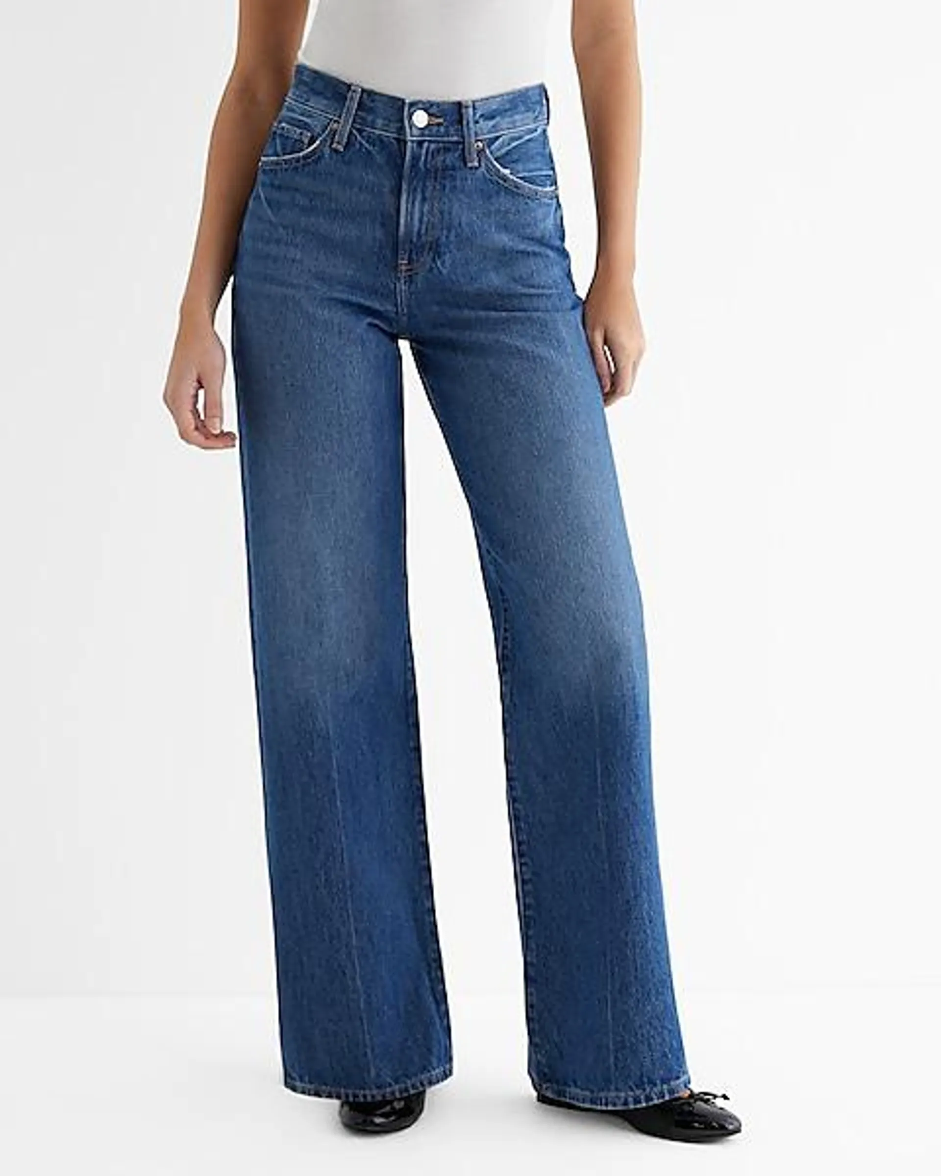 High Waisted Dark Wash Wide Leg Jeans