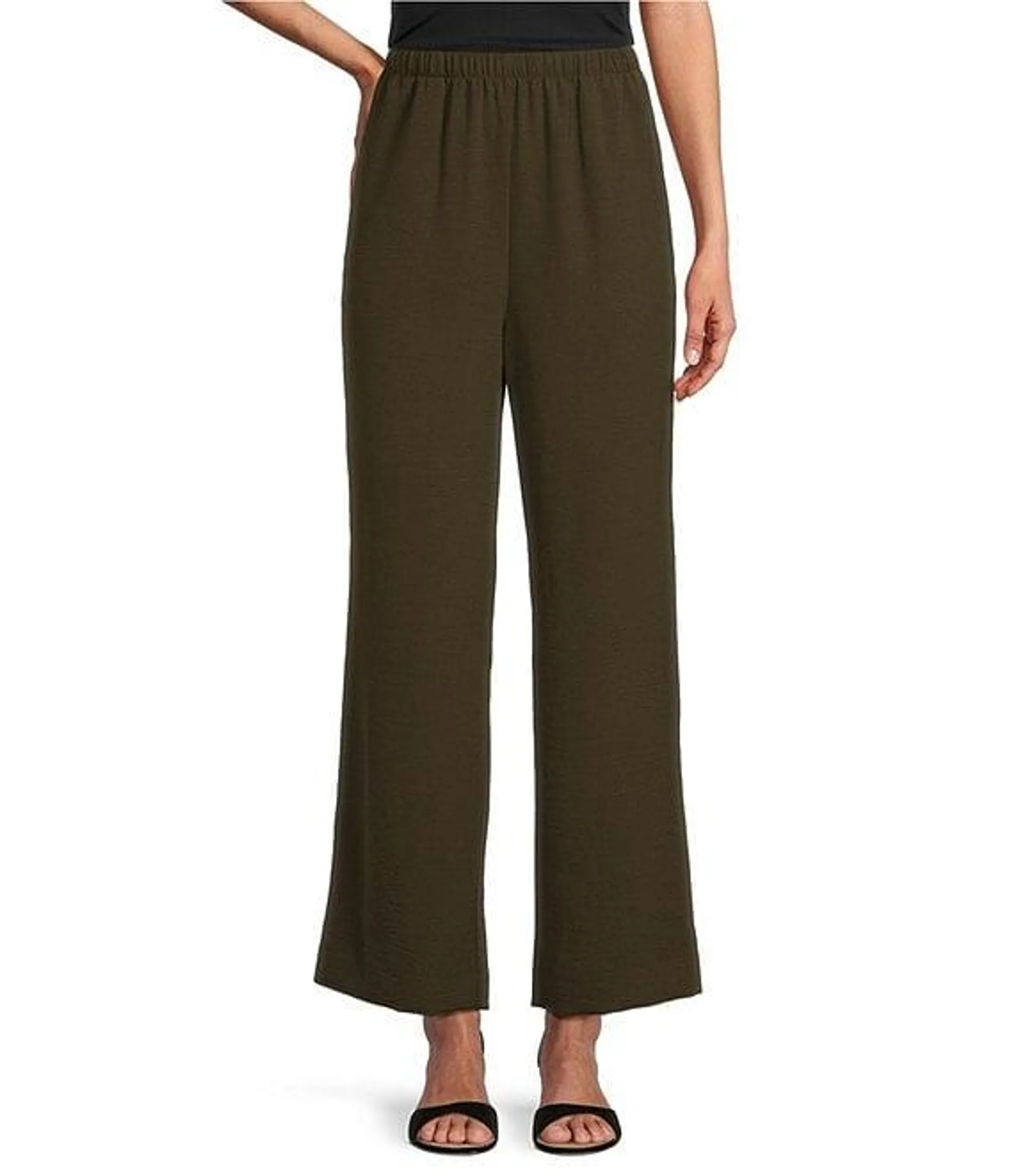 Crinkle Woven Elastic Waist Wide Leg Pull-On Pants