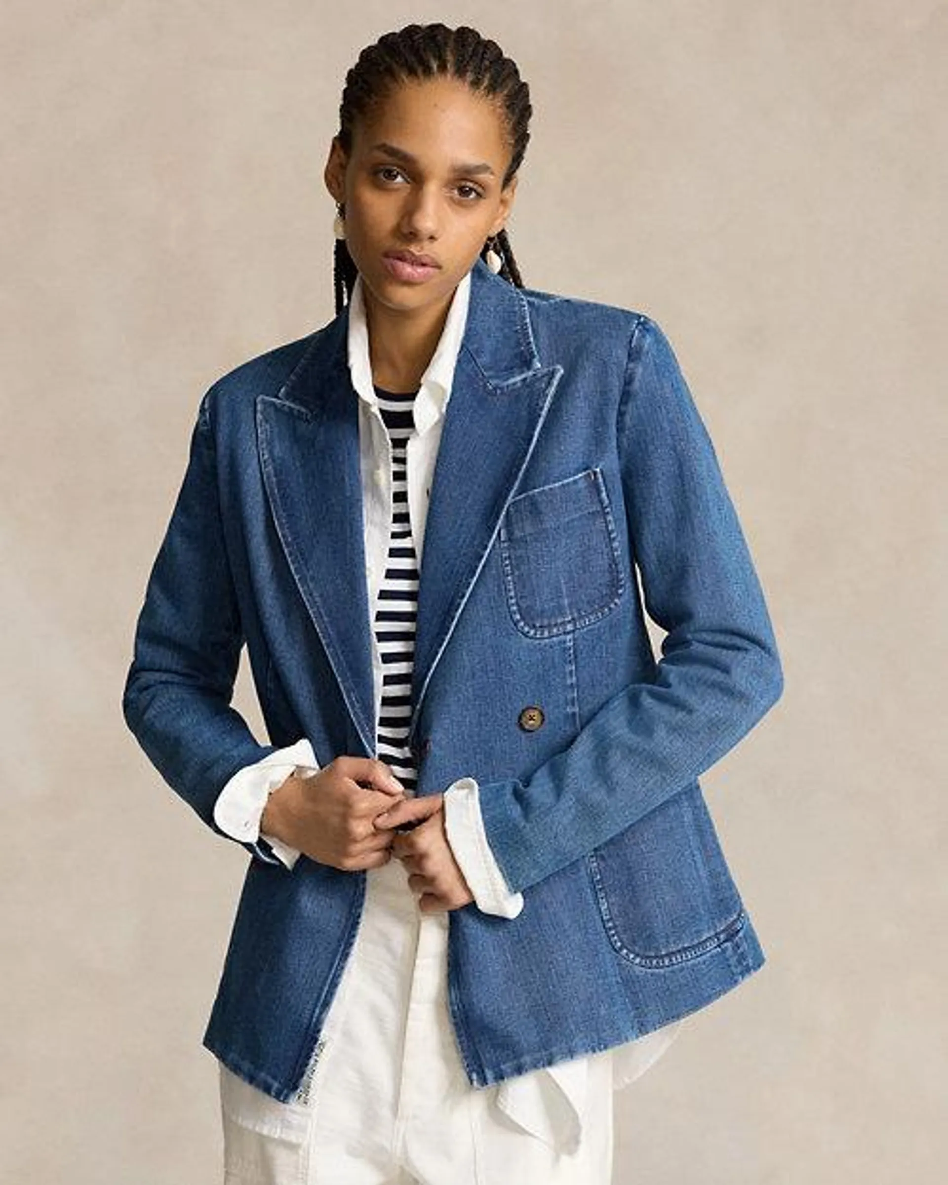 Double-Breasted Denim Blazer