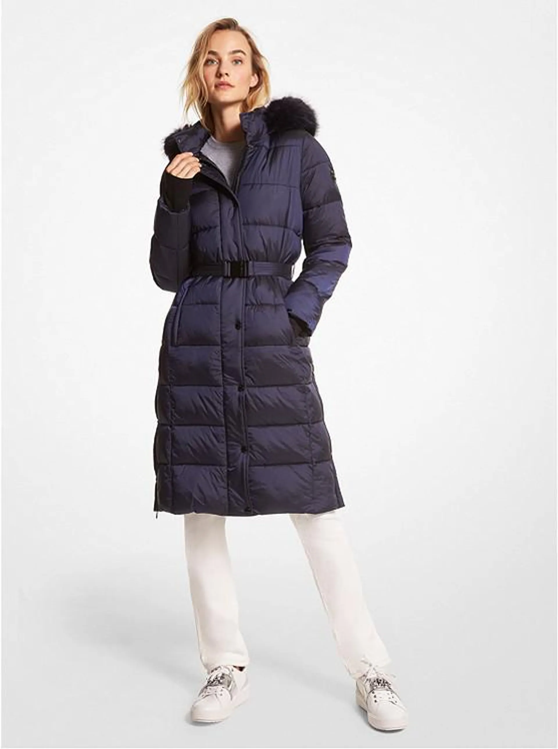 Quilted Nylon Belted Puffer Coat