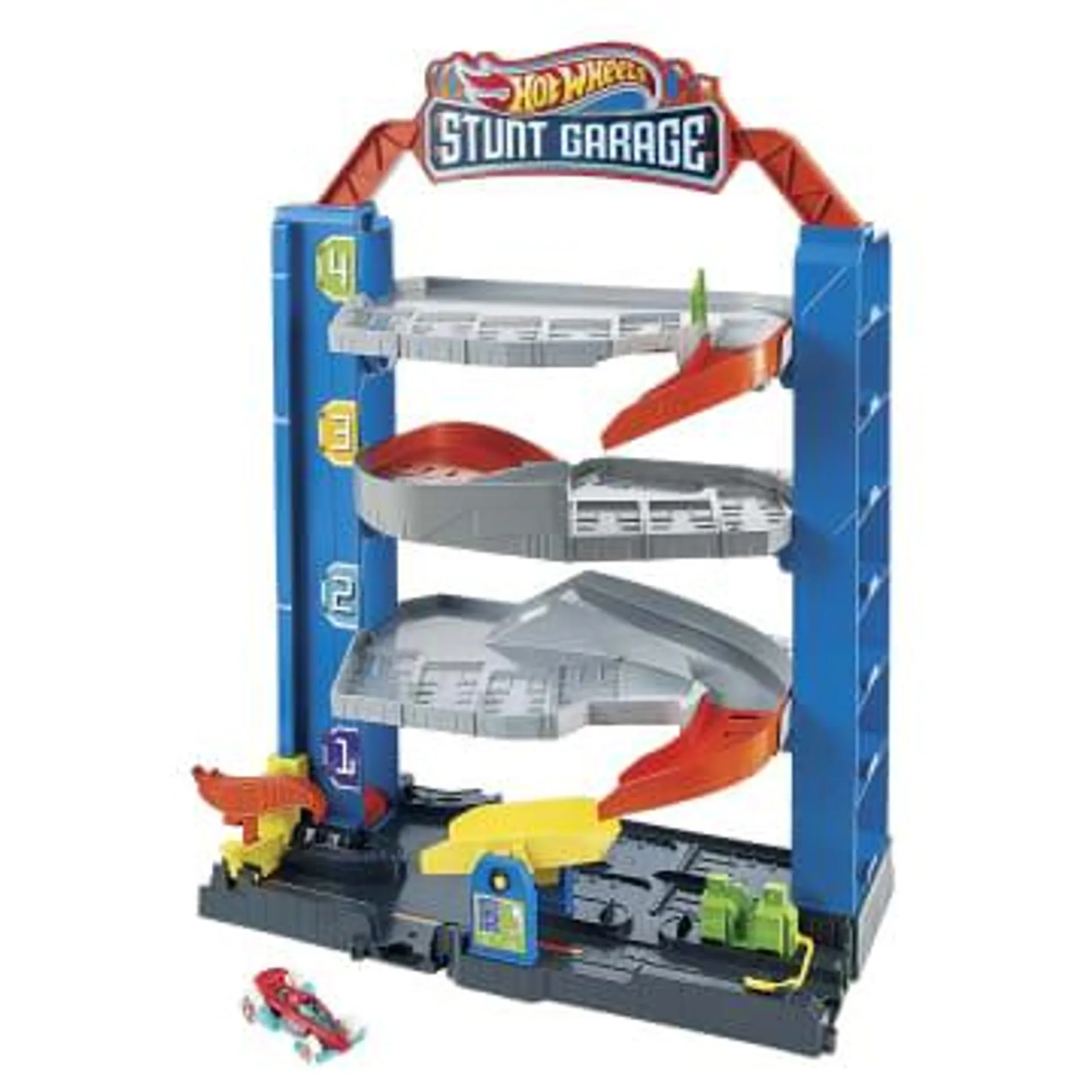 Hot Wheels City Stunt Garage Playset With 1 Toy Car in 1:64 Scale & Storage For 20+ Vehicles