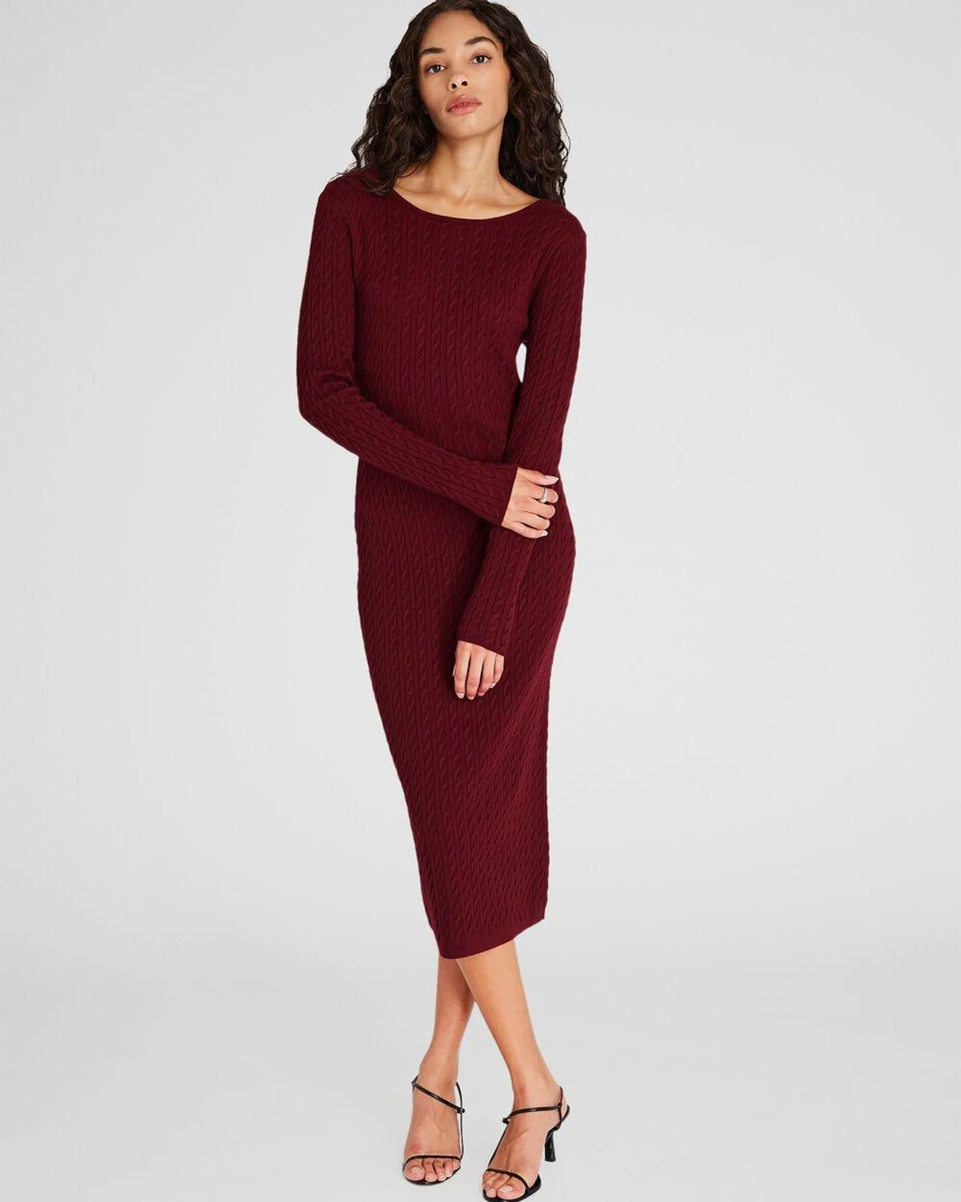 Open Back Cable-Knit Midi Dress