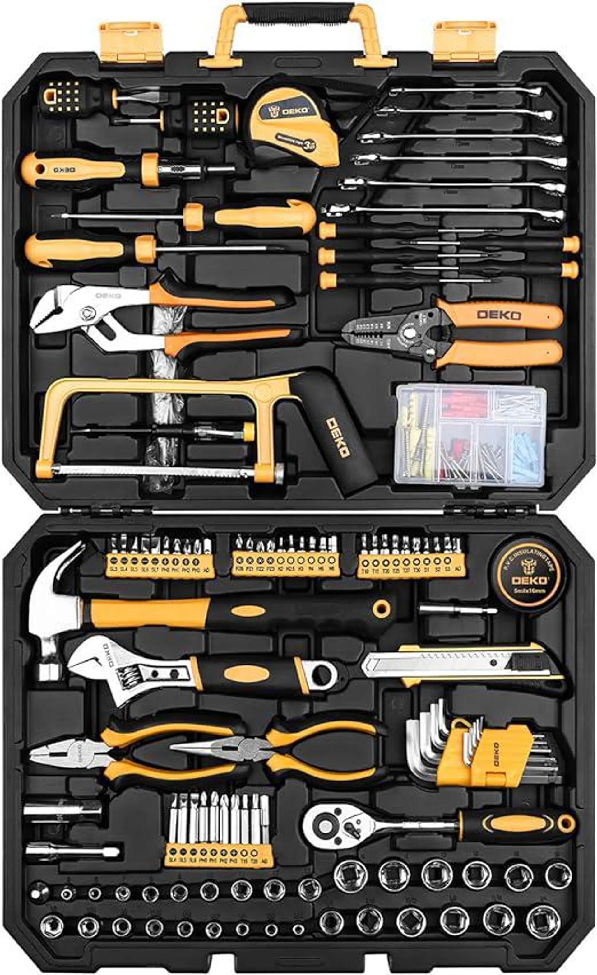 DEKOPRO 198 Piece Home Repair Tool Kit, Wrench Plastic Toolbox with General Household Hand Tool Set