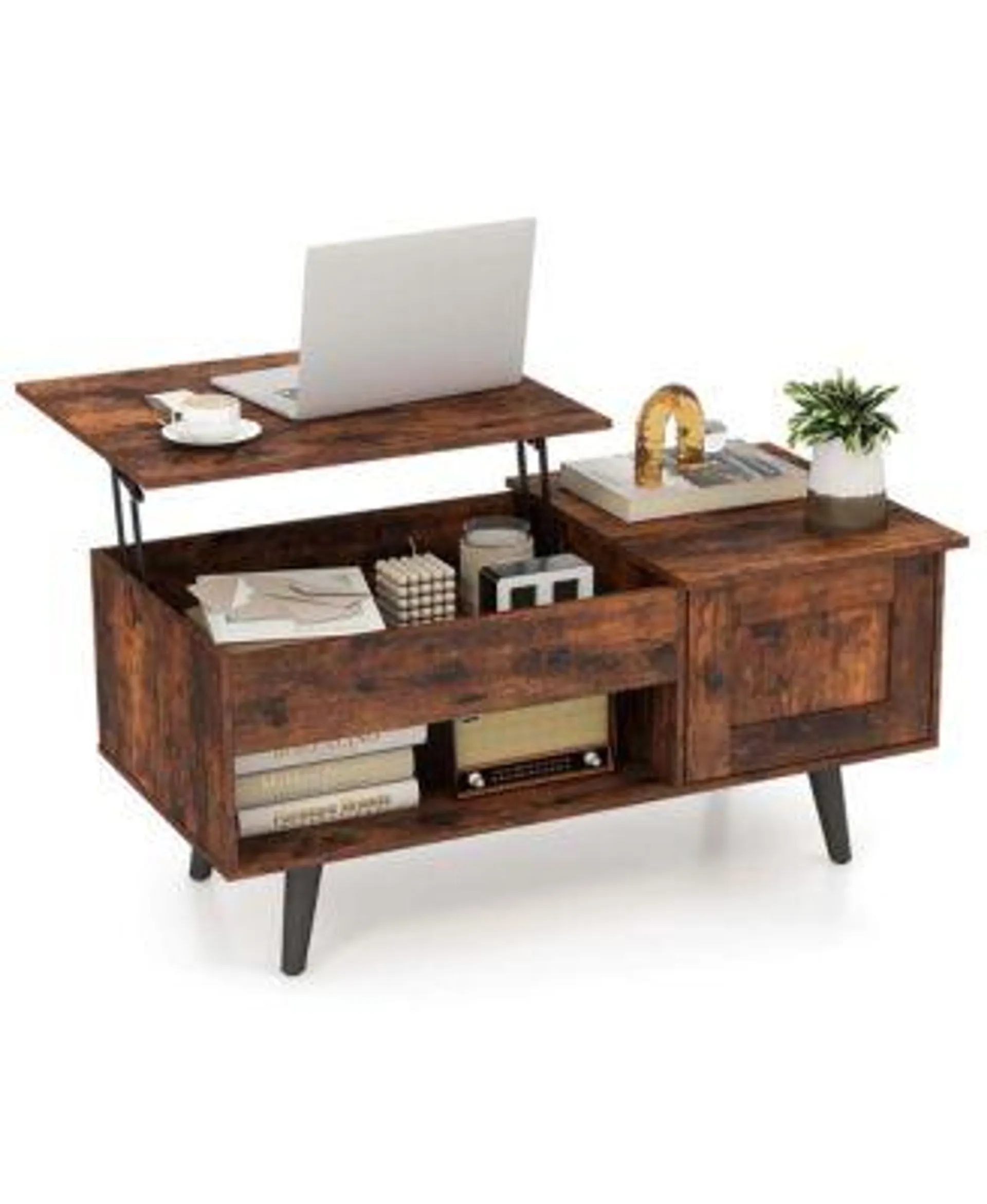 Lift Top Coffee Table with Storage Hidden Compartment Cabinet & Open Shelf